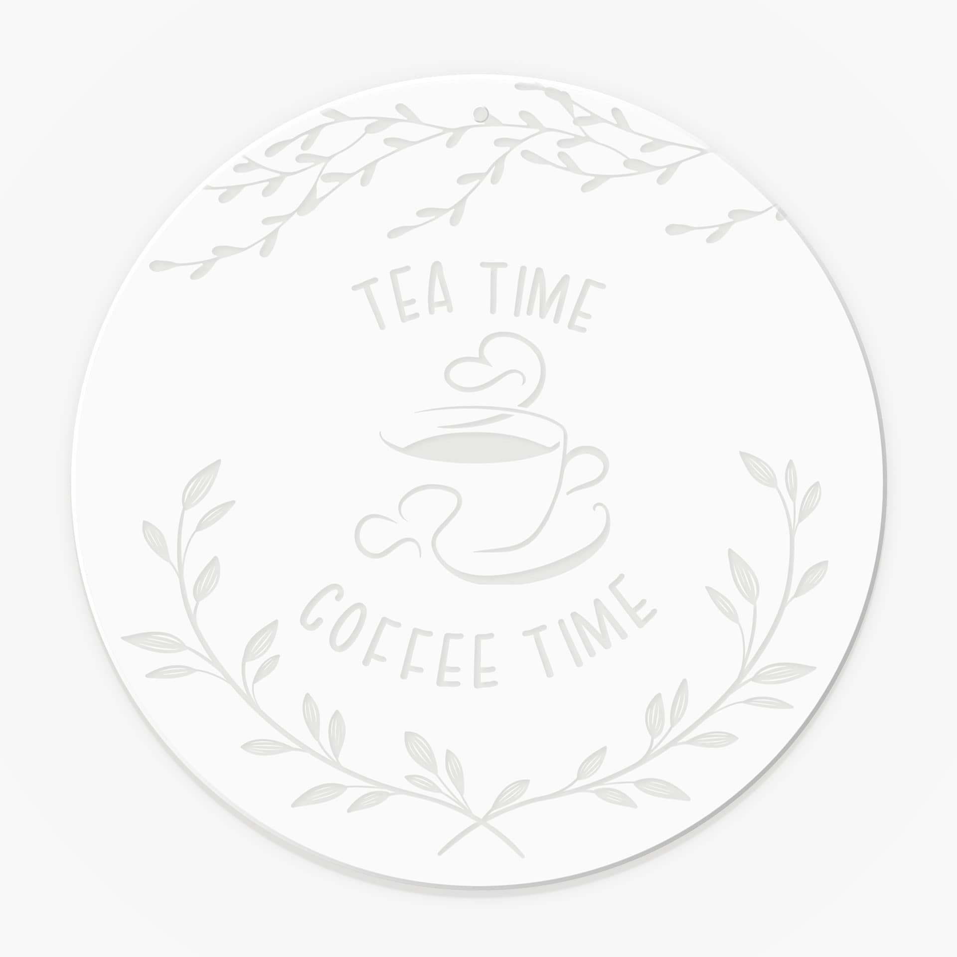 Akrylbillede, vinduesbillede til at hænge op Time out med kaffe og te - Rund