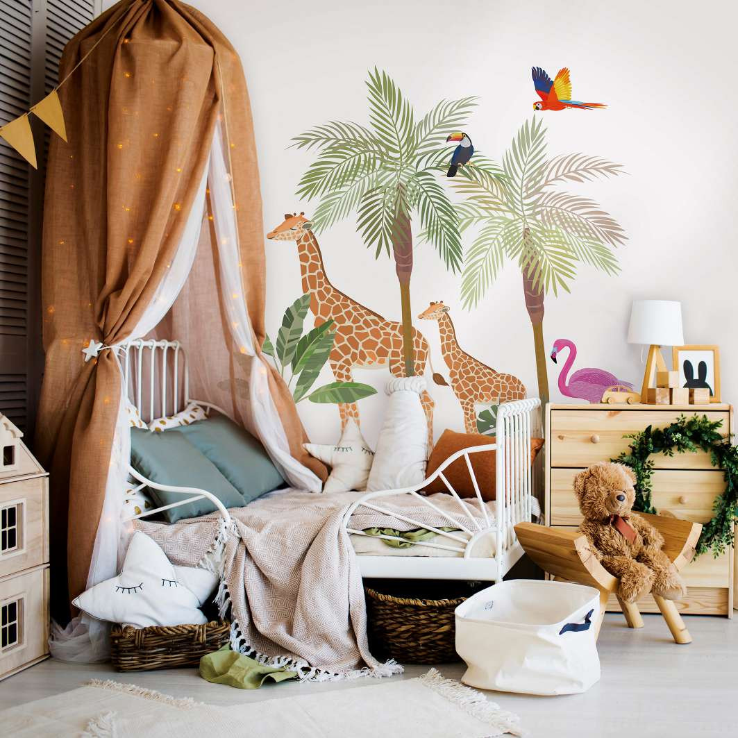 kinderbehang, vliesbehang met illustratie Kids Walls wit, groen, beige
