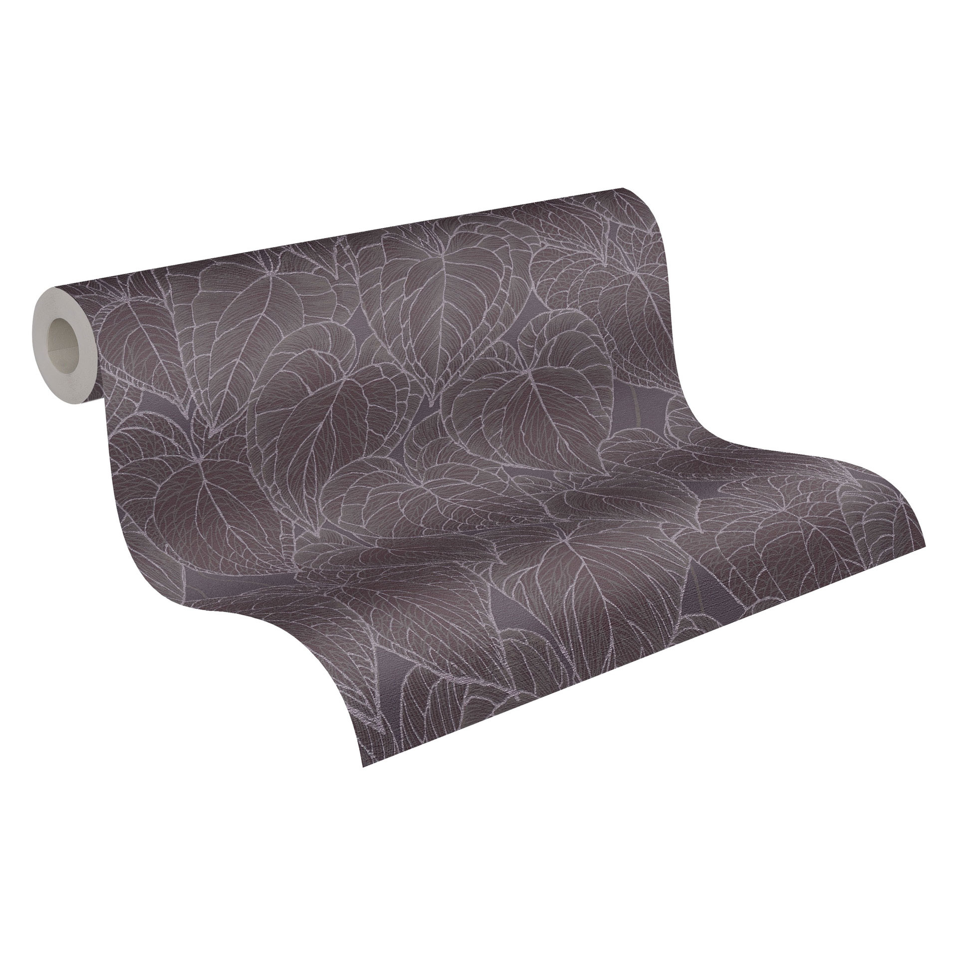 Bladbehang donkergrijs paars - modern bladpatroon - patroonbehang