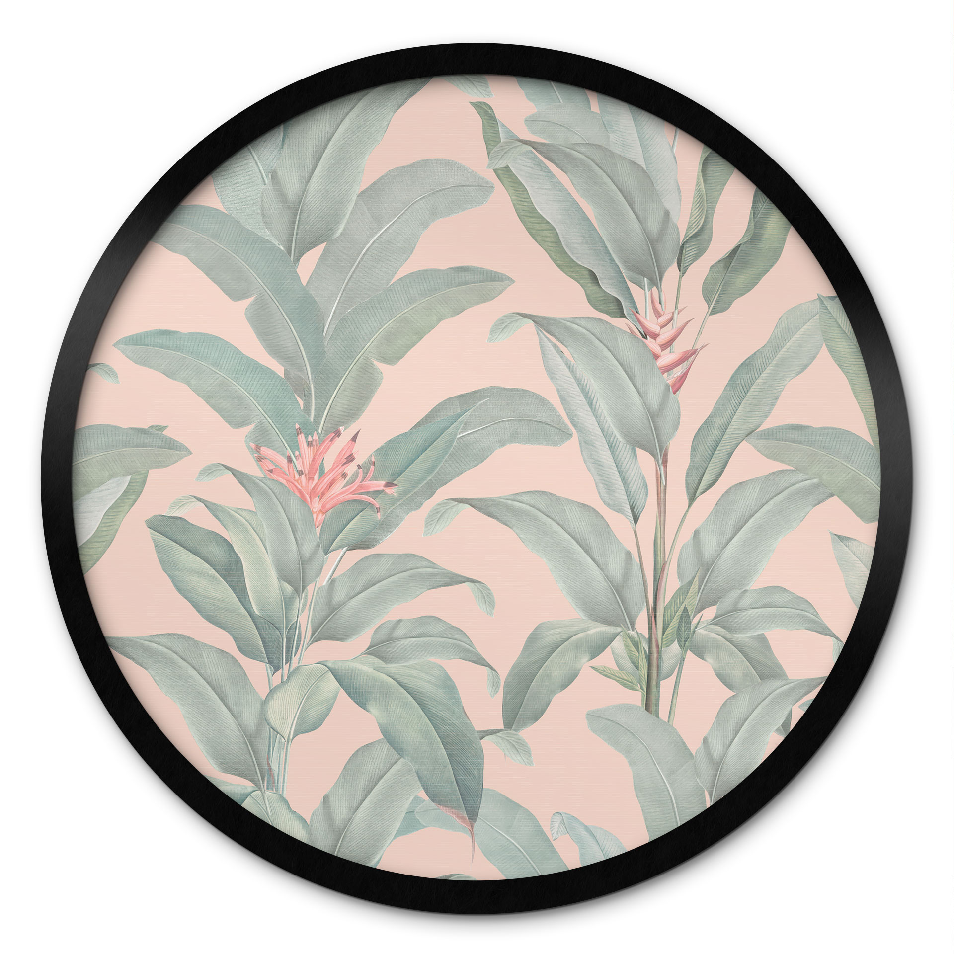 Poster végétal Urban Jungle Feuilles tropicales roses - Décorations Bloomery - Rond