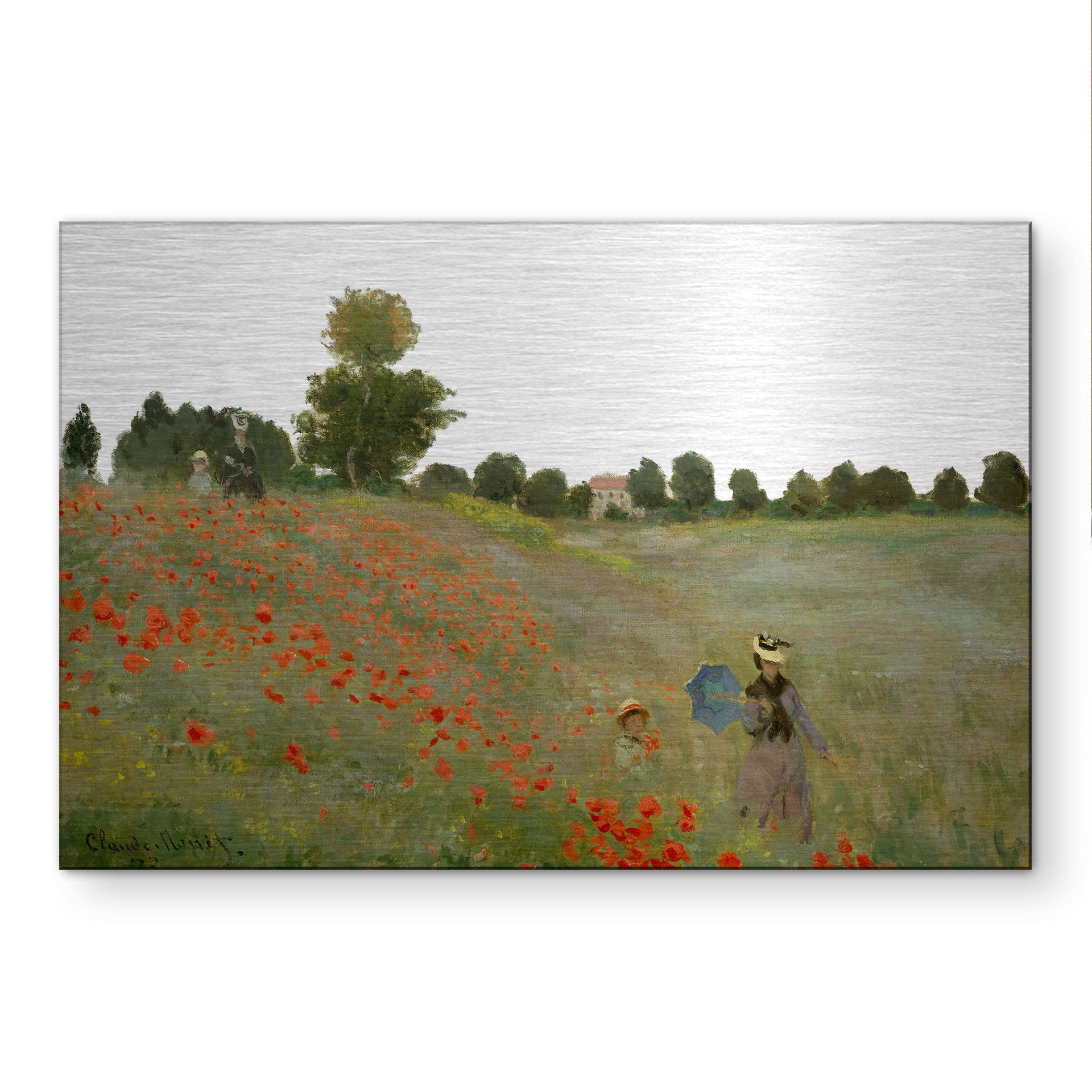 Alu-Dibond brossé avec Effet Doré, Argenté & Cuivré - Coquelicots à Argenteuil - Monet