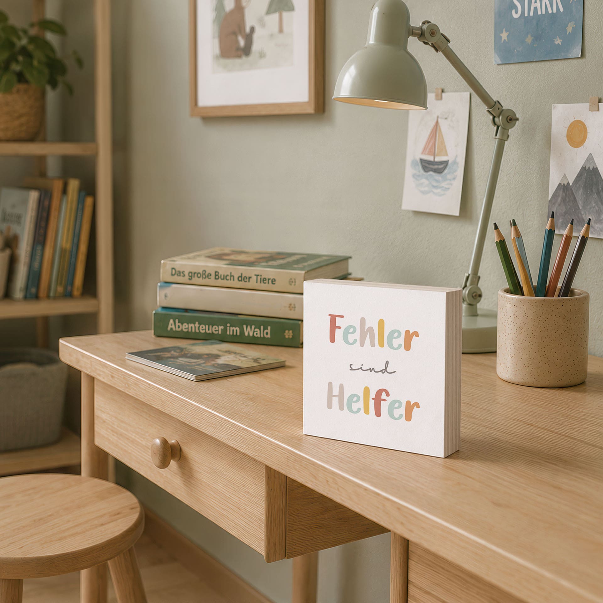 Holzbild zum Hinstellen - Mutmachspruch 'Fehler sind Helfer'