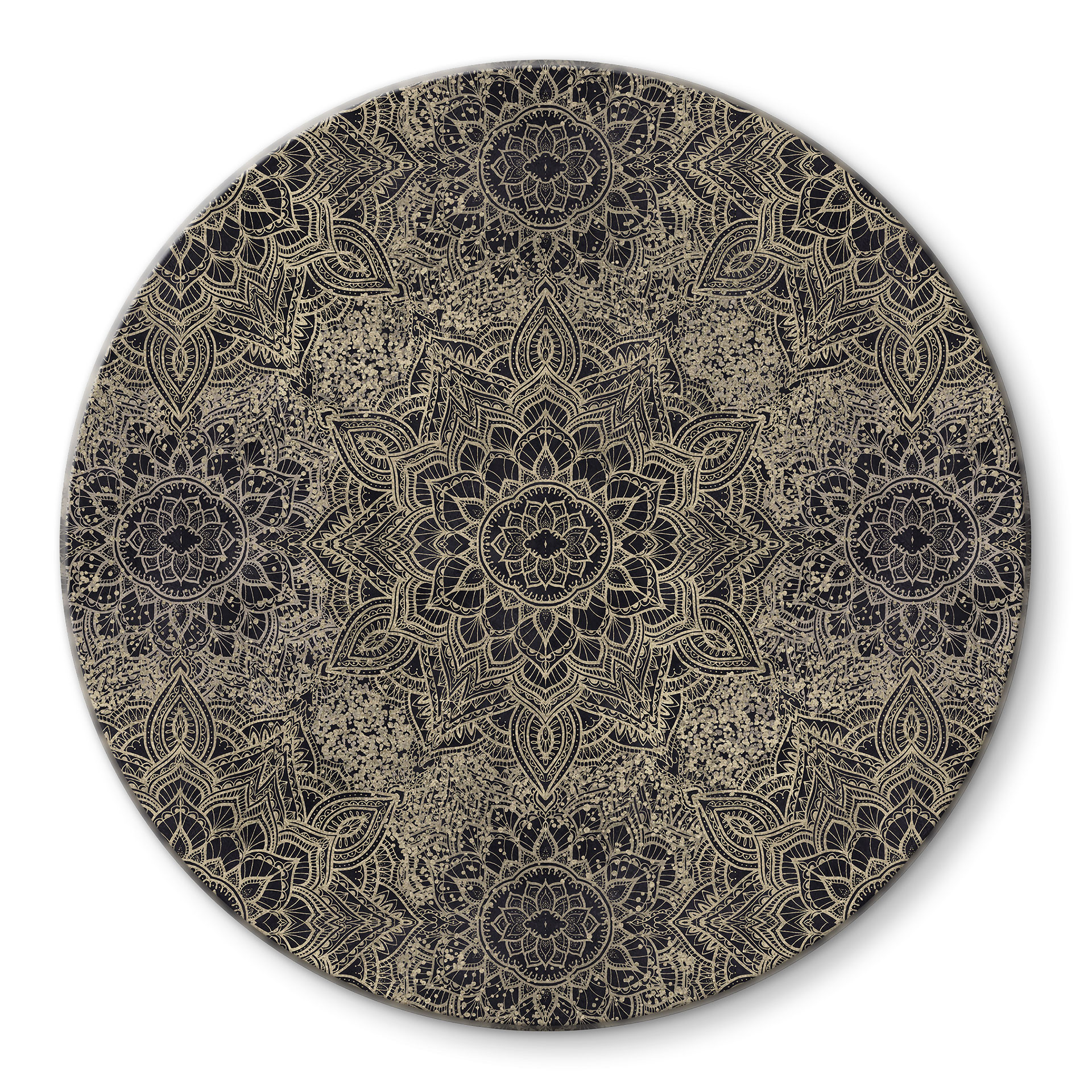 Glasbillede - Mandala Boho Antique Gold - Bloomery Decor - Round