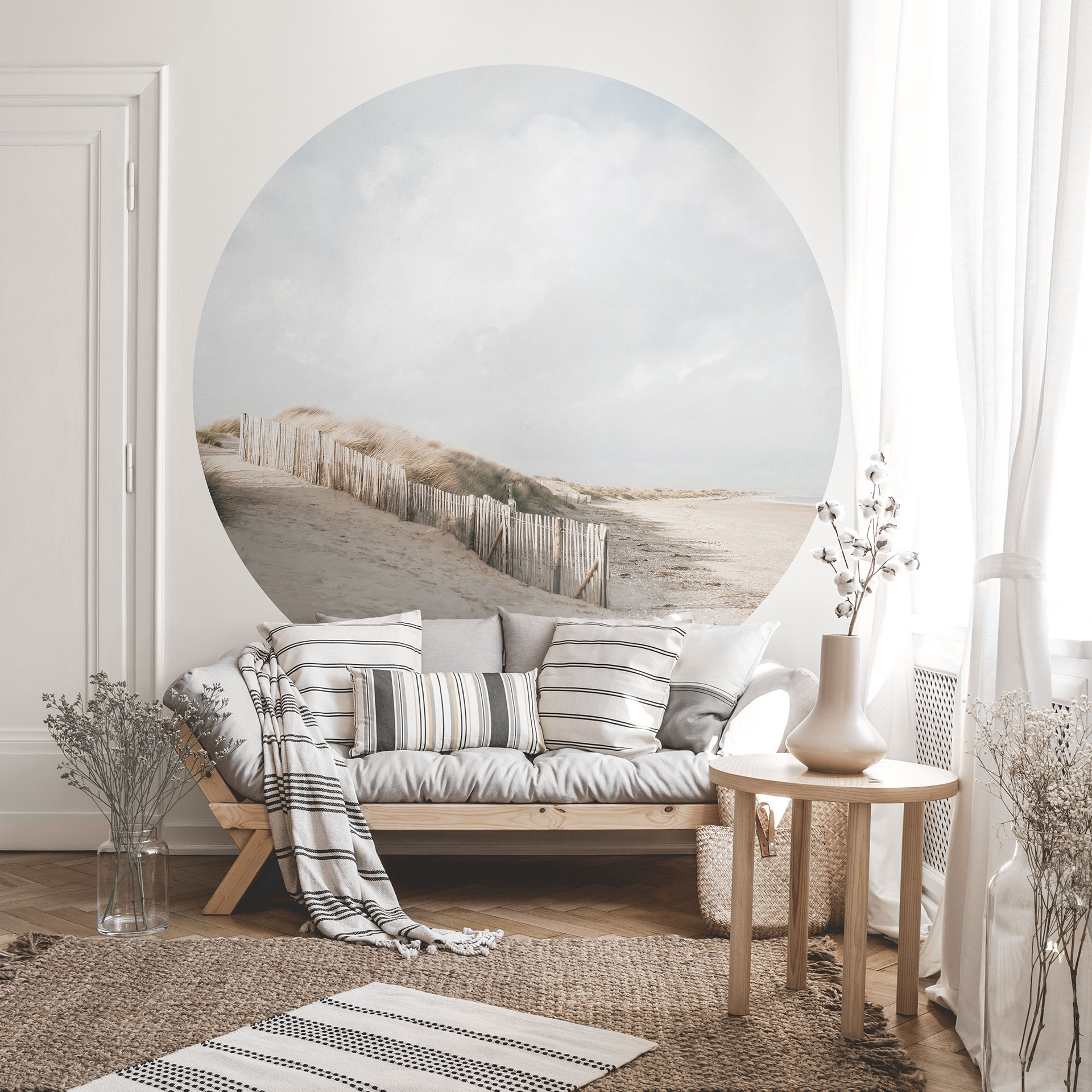 Maritiem Fotobehang duinlandschap aan de Noordzee - Annie - Rond - vliesbehang/zelfklevend vliesbeha