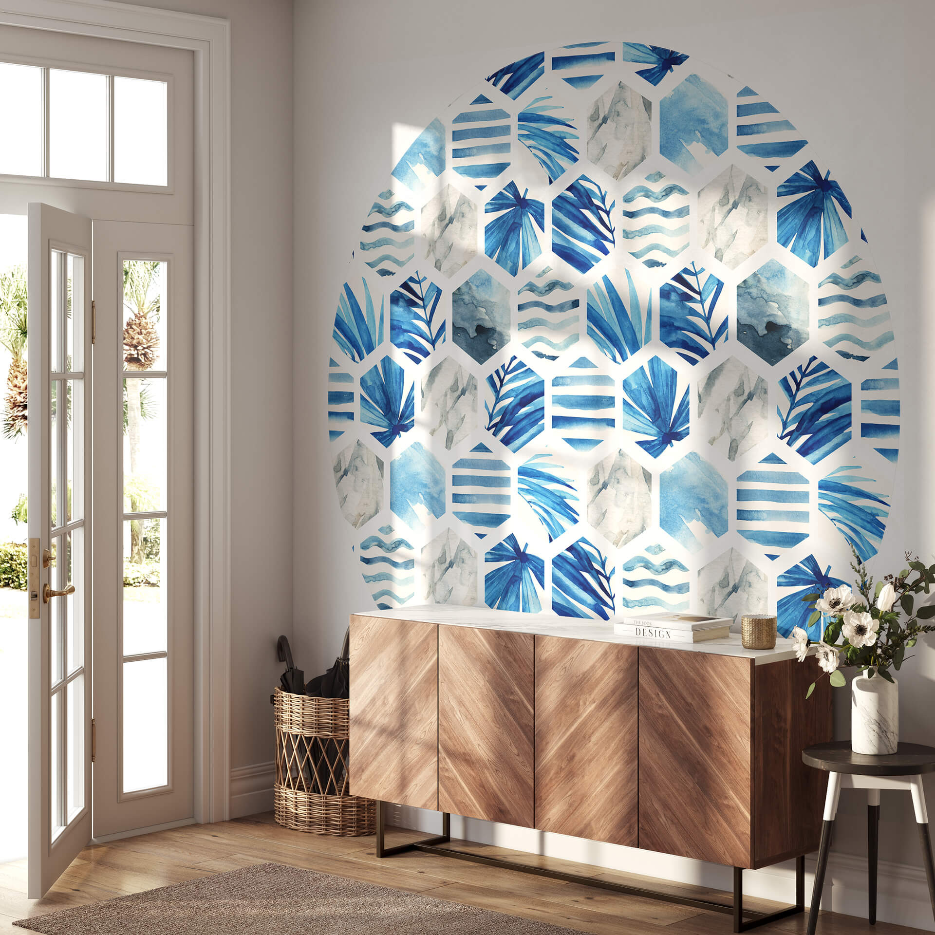 Behangcirkel Watercolour Waves - vliesbehang/zelfklevend vliesbehang