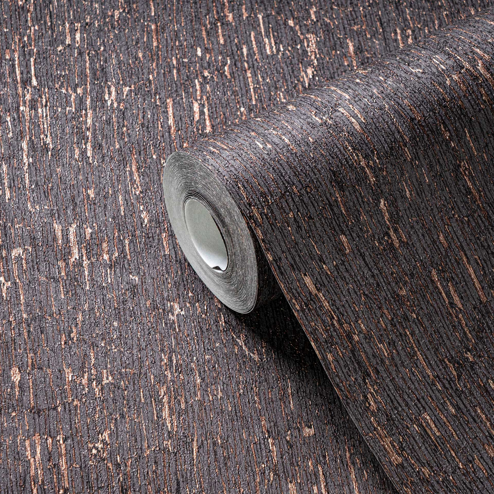 Structuurbehang met metallic effect antraciet - rustiek vliesbehang