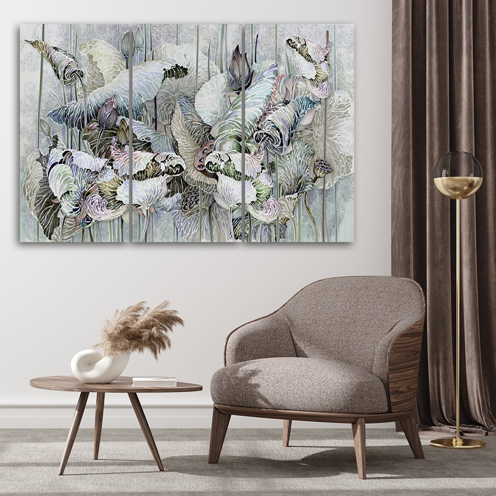 3 stykke lærredstryk, Saint Lotus-blomster
