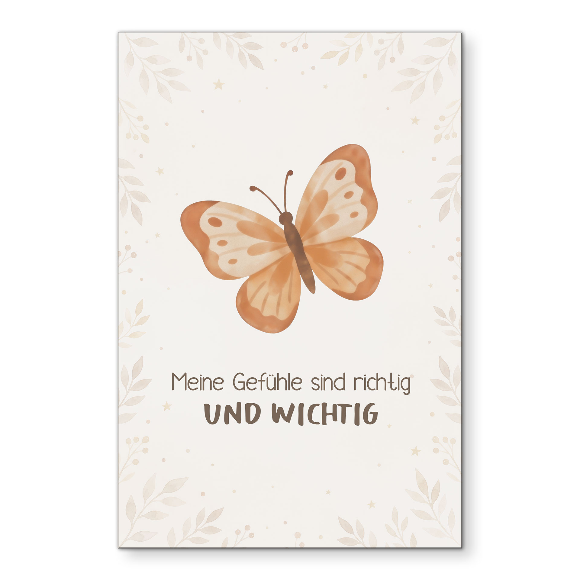 Alu-Dibond Wandbild mit Schmetterling - Kraftsatz 'Meine Gefühle sind richtig und wichtig' für Kinder