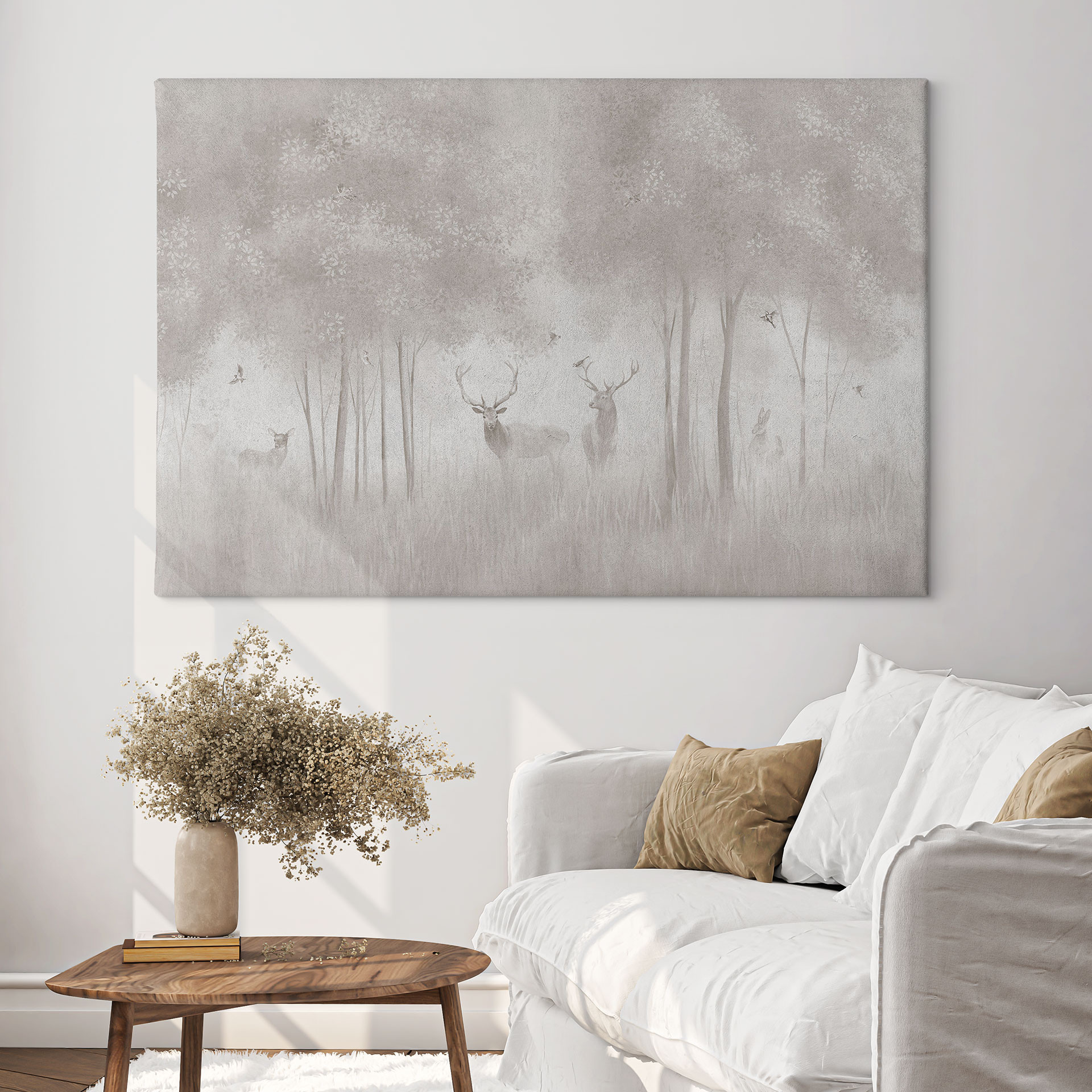 Canvas schilderij Herten in het nevelwoud - Ms Tiff