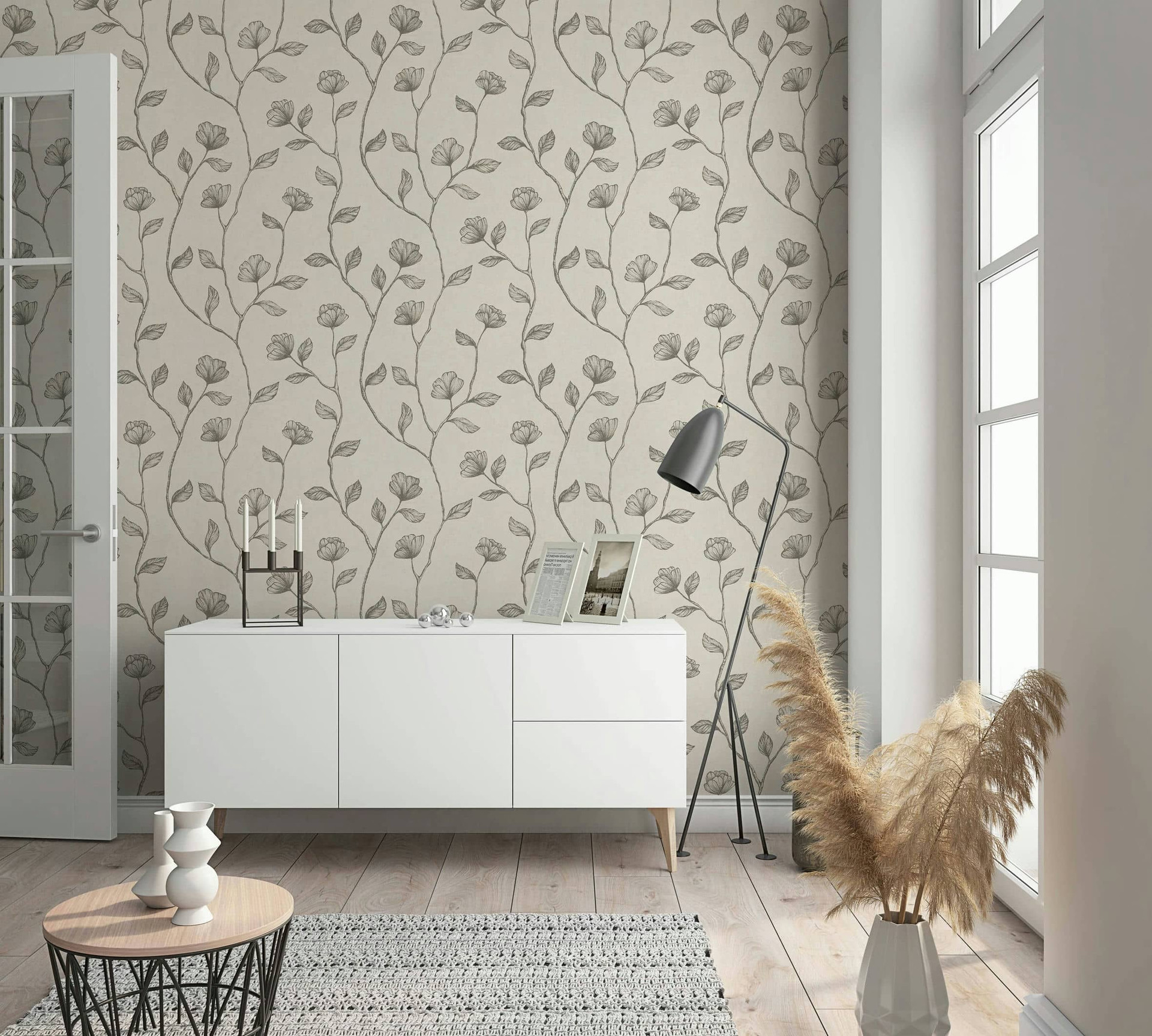 vliesbehang wit gebloemd voor woonkamer slaapkamer keuken marburg behang