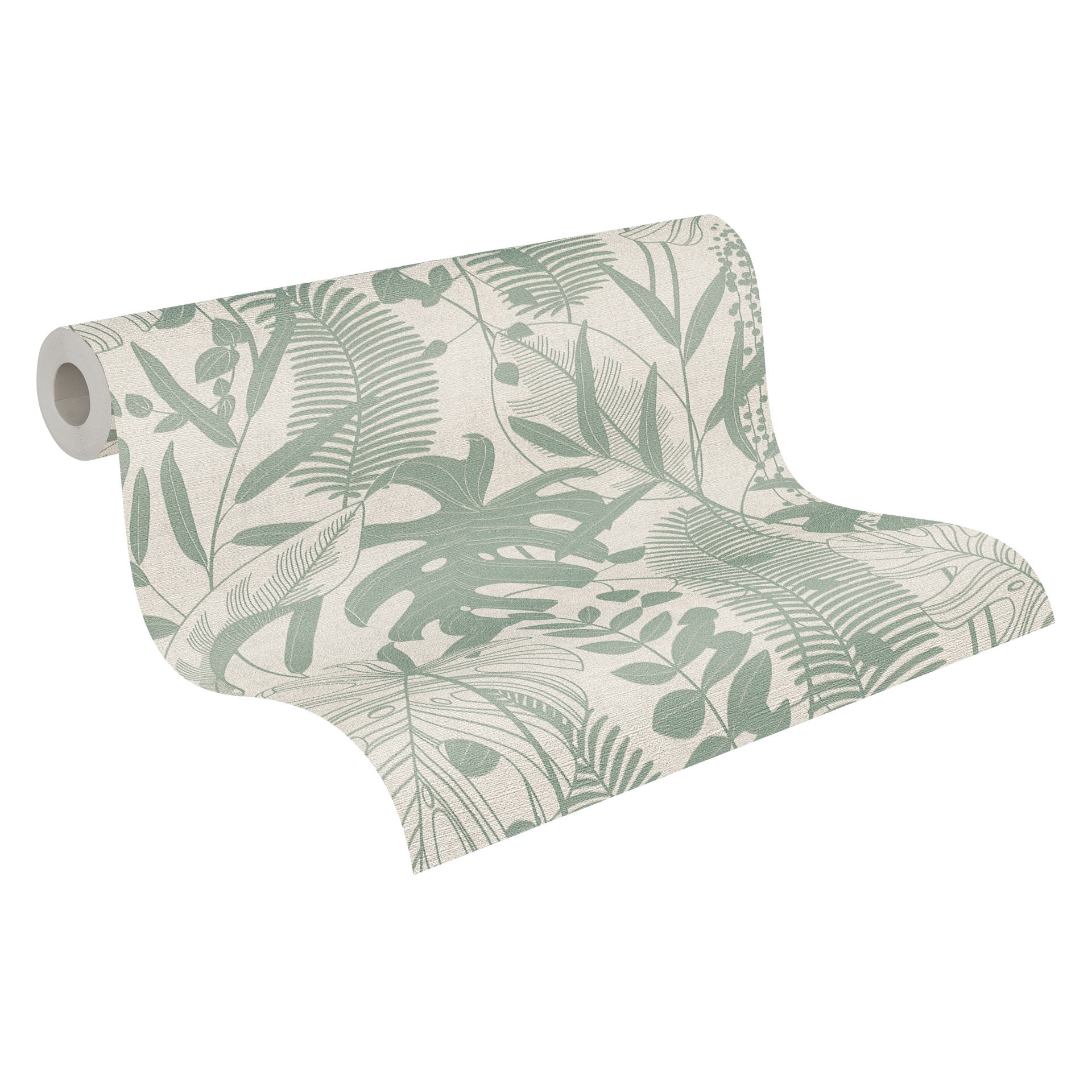 Vliesbehang palmbladeren groen crème grijs metallic behang behang natuur