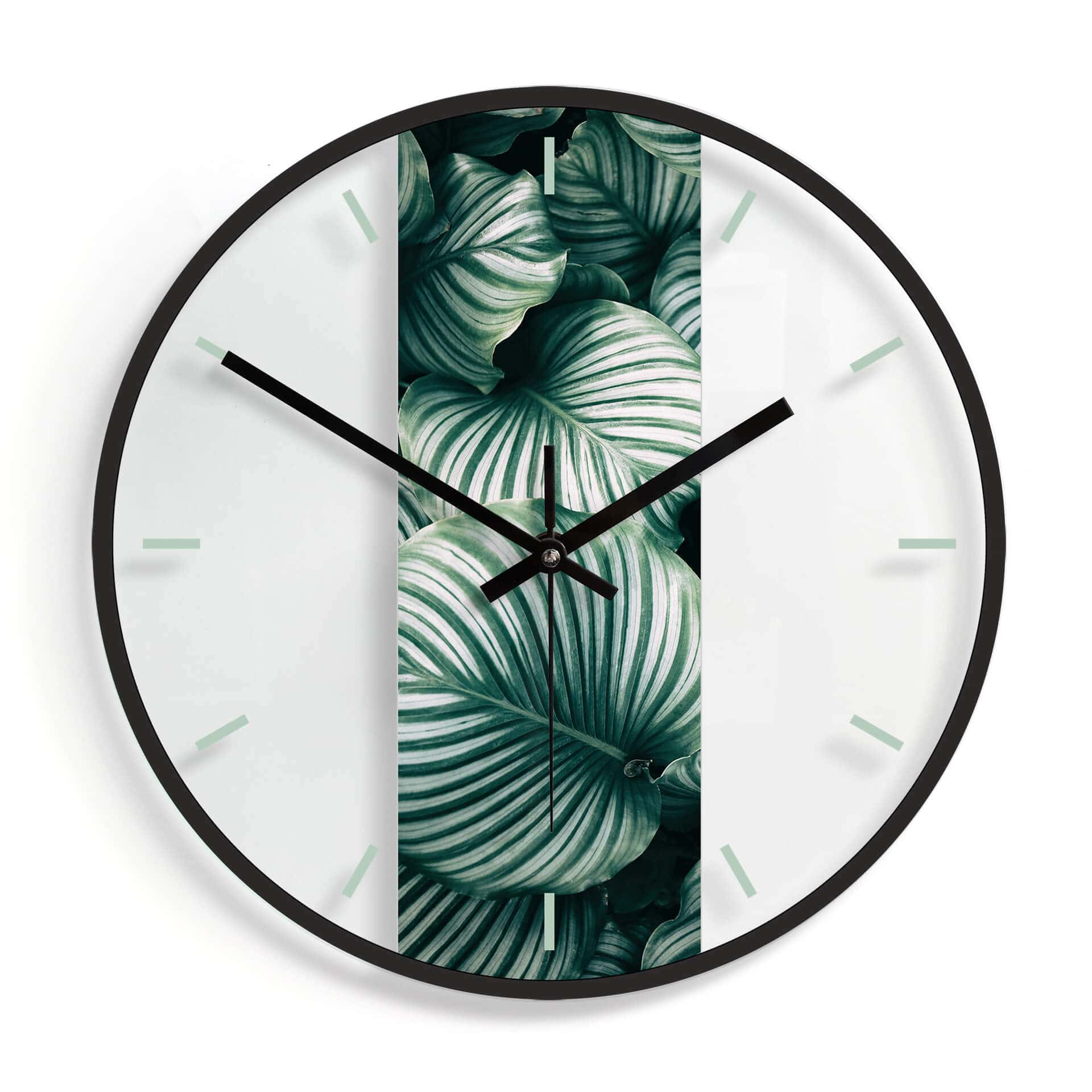 Horloge murale en verre - Urban Jungle - Calathea Orbifolia