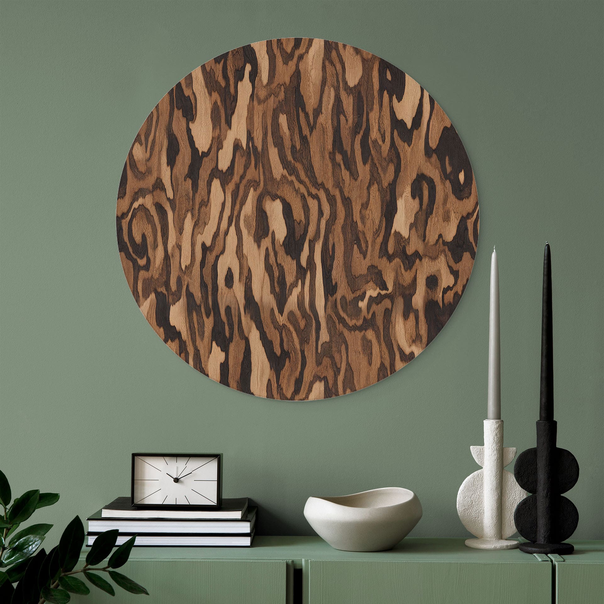 Tableau Ettore Walnut - Veinage de Bois Abstrait - Sir Edward x Grigory Gladarev - Alu-Dibond Rond