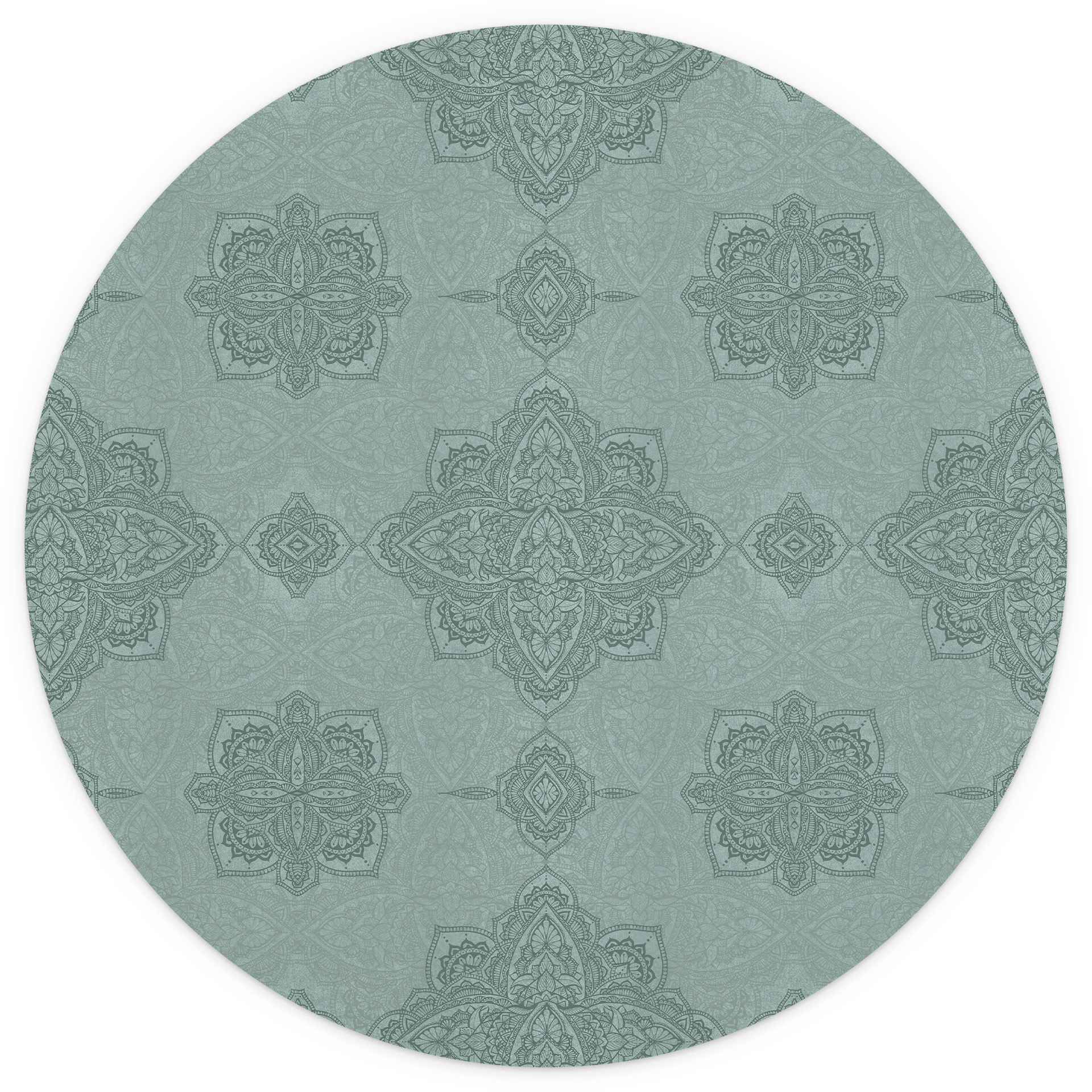 Fotobehang Ornamenten - Mandala Patroon Marrakech Groen - Bloemdecor - Rond - Zelfklevend/niet-gewev
