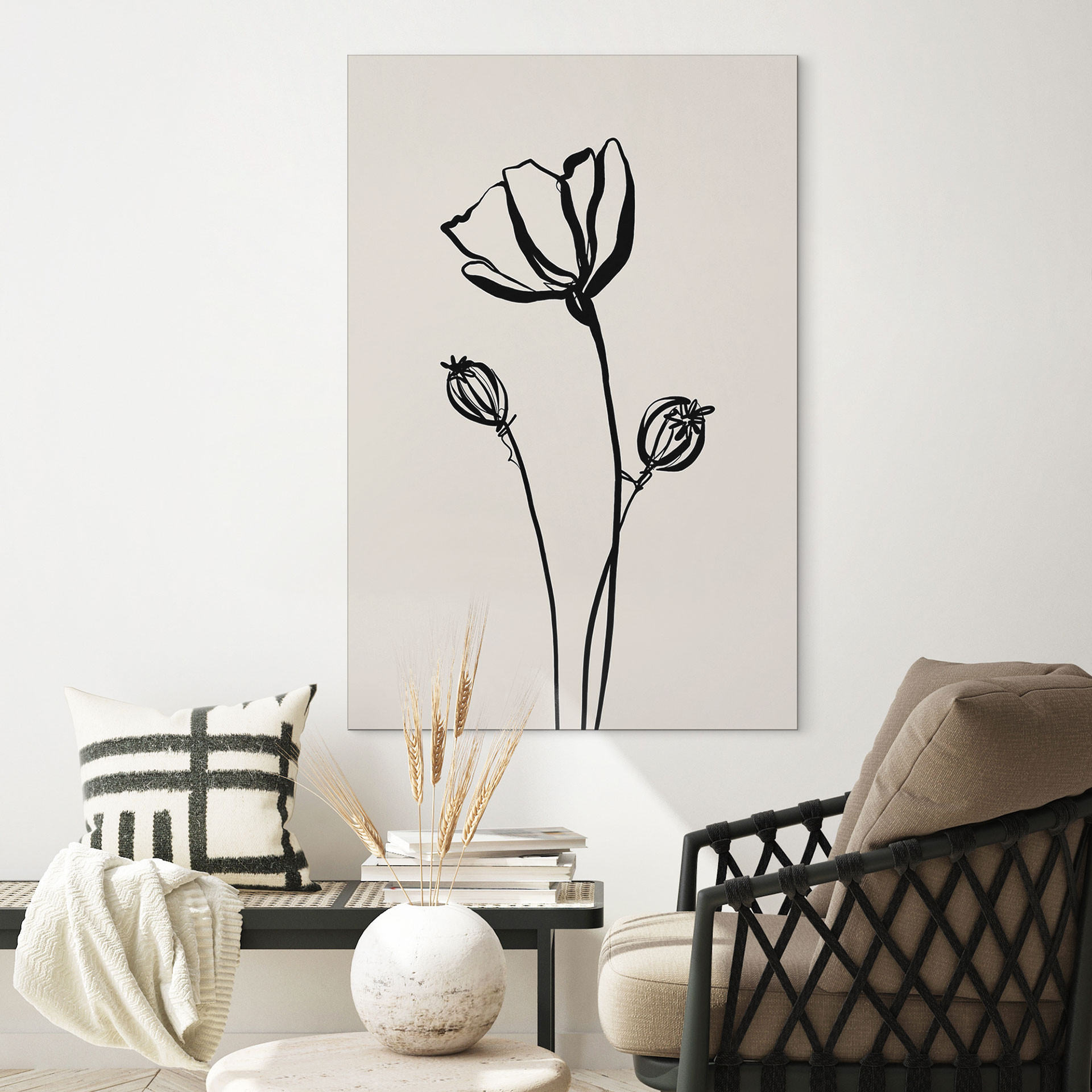 Billede af Line Art Poppy - Cats & Dotz – print på aluminium (Alu-Dibond)