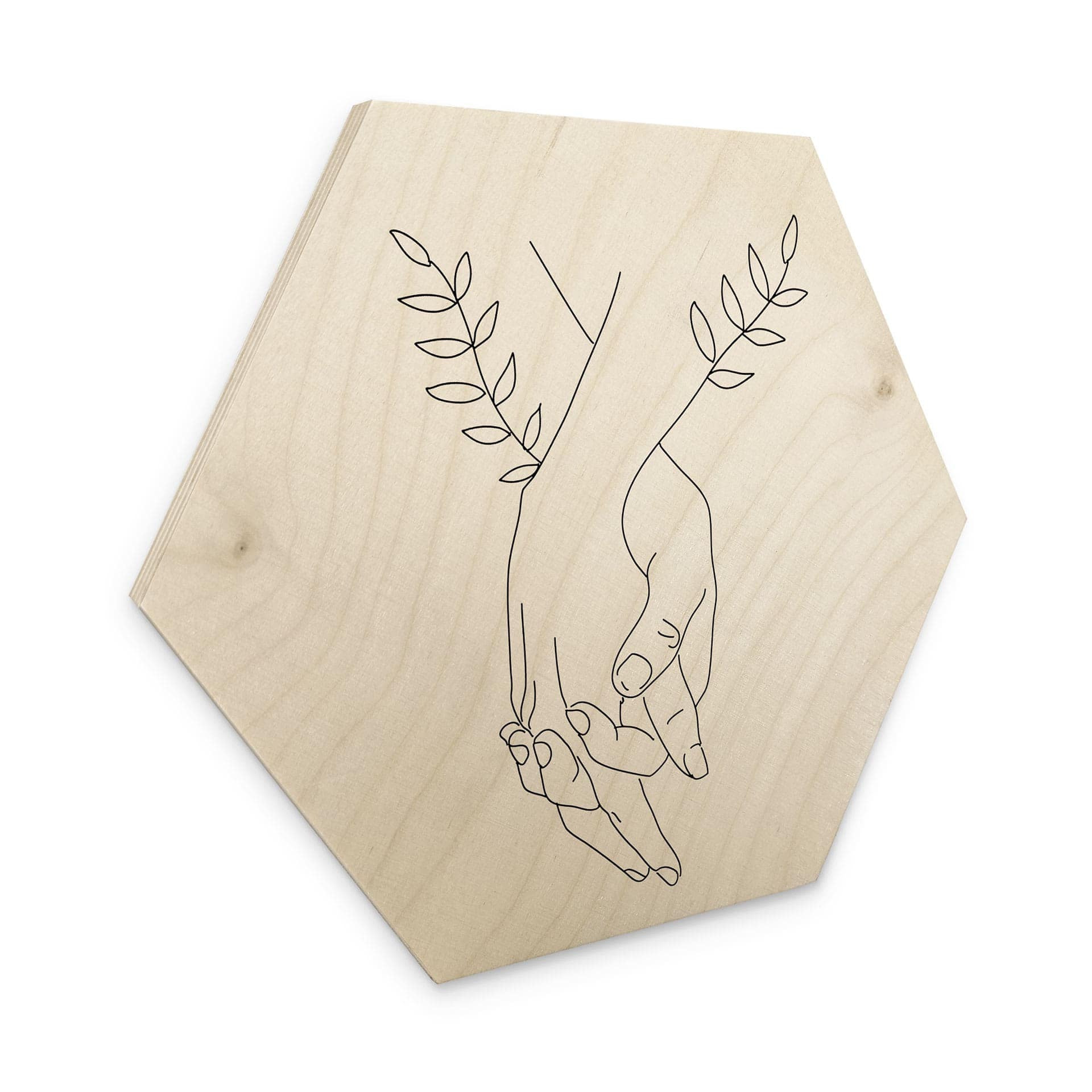Esagono in legno Line Art - Amanti che si tengono per mano - Lizde