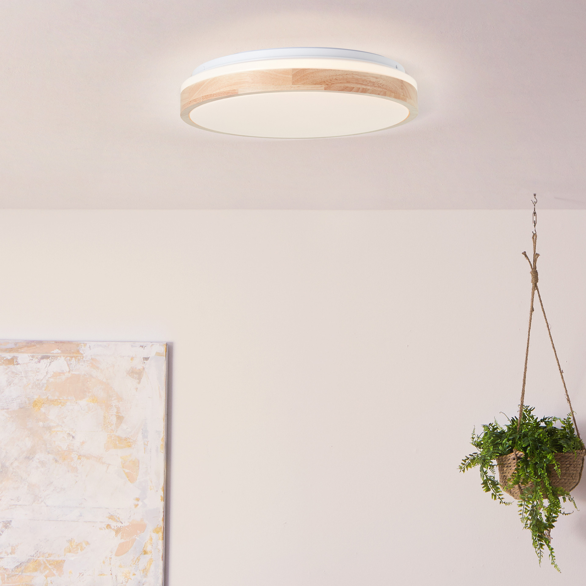 Deckenleuchte Cleo, beige, Ø 39 cm, Holz Lampe