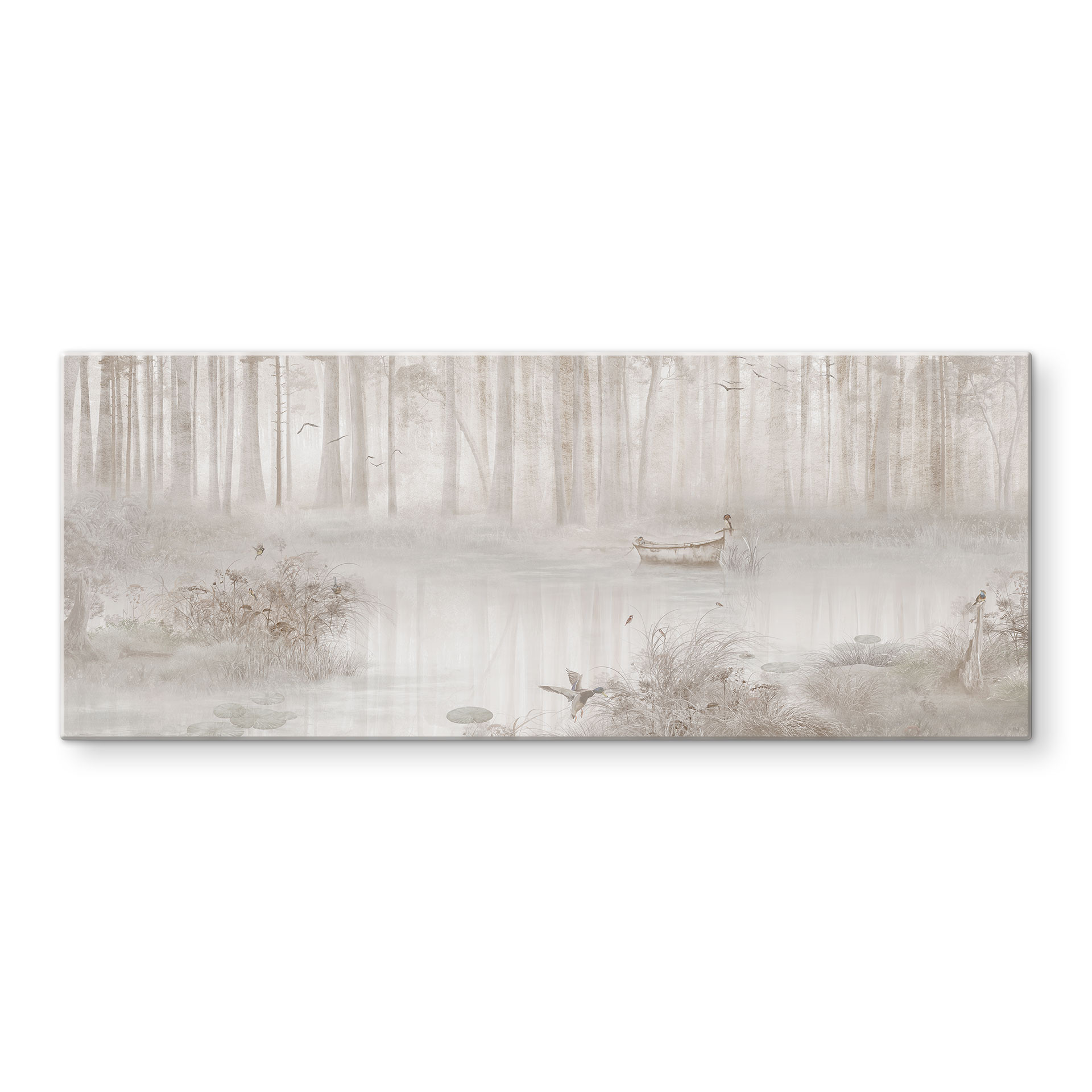Spritzschutz Wald am See im Nebel in Beige - Ms Tiff - Panorama