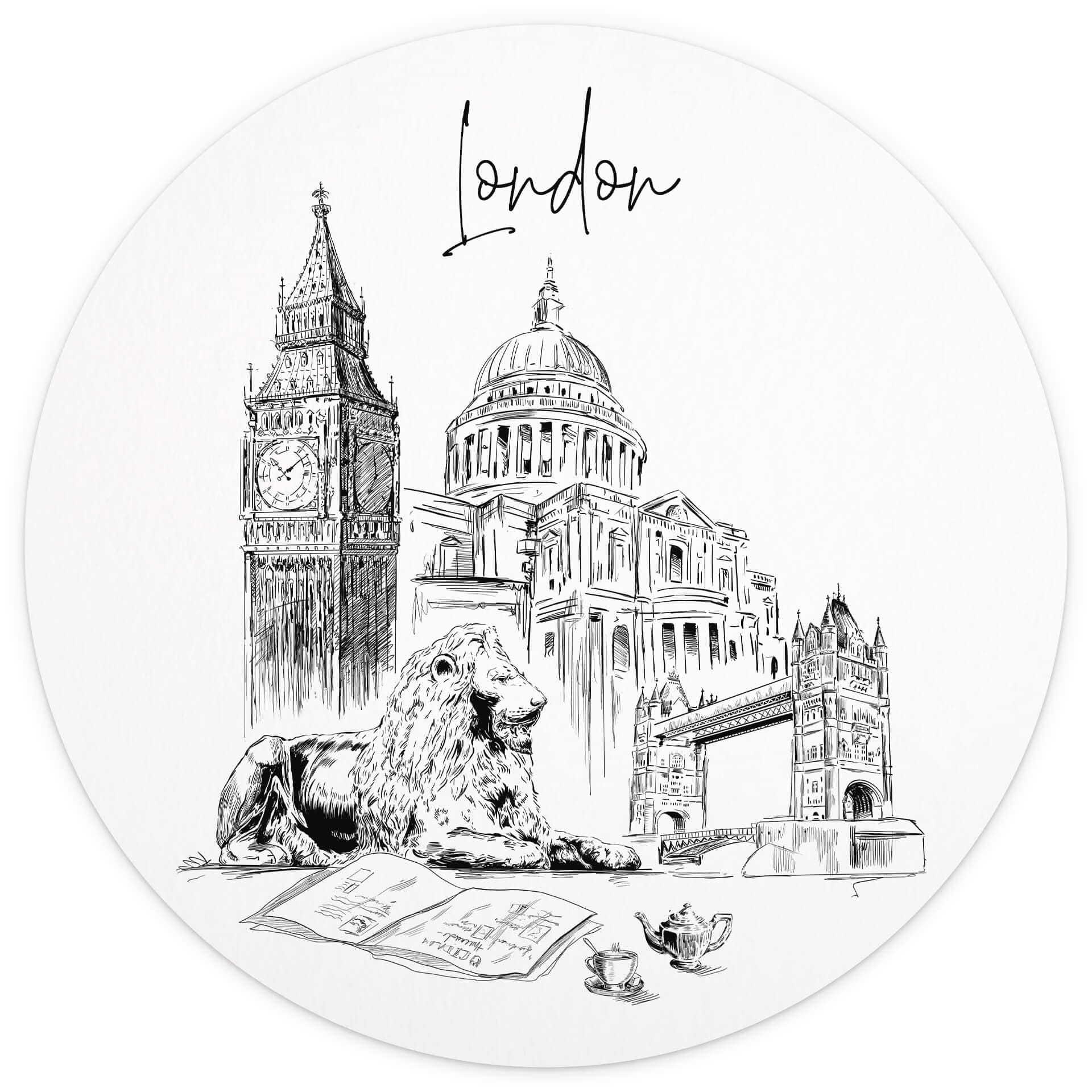 Papier peint photo rond Love your City - London Noir et Blanc - papier peint intissé/papier peint in