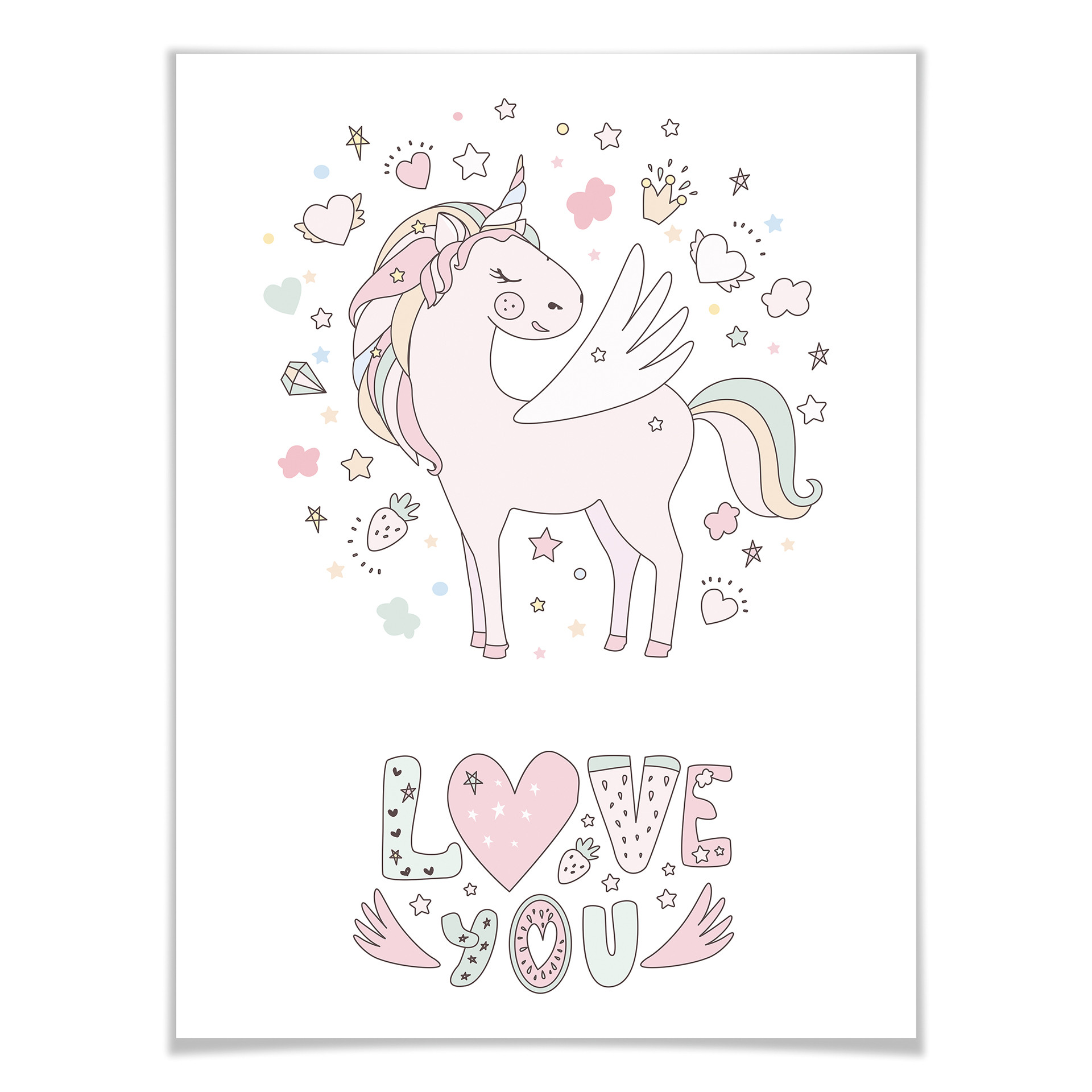 Plakat Kvilis - Love you - Jednorożec w szczęściu miłości
