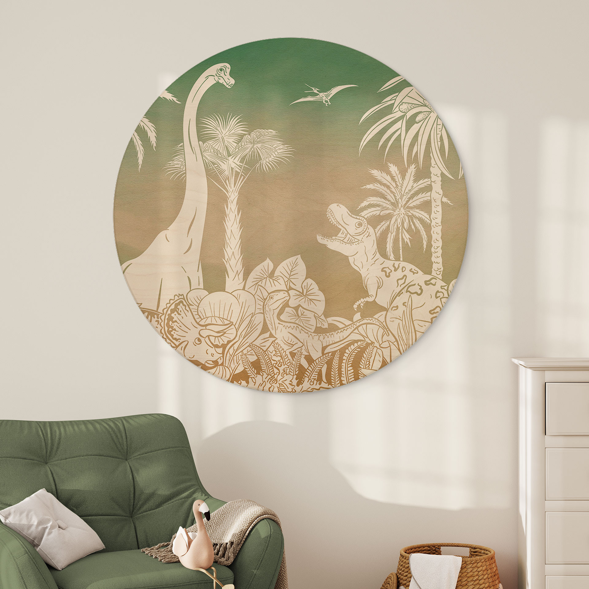 Obraz drewniany podróż do dinozaurów - Ombre - Kikki Belle - Okrągły