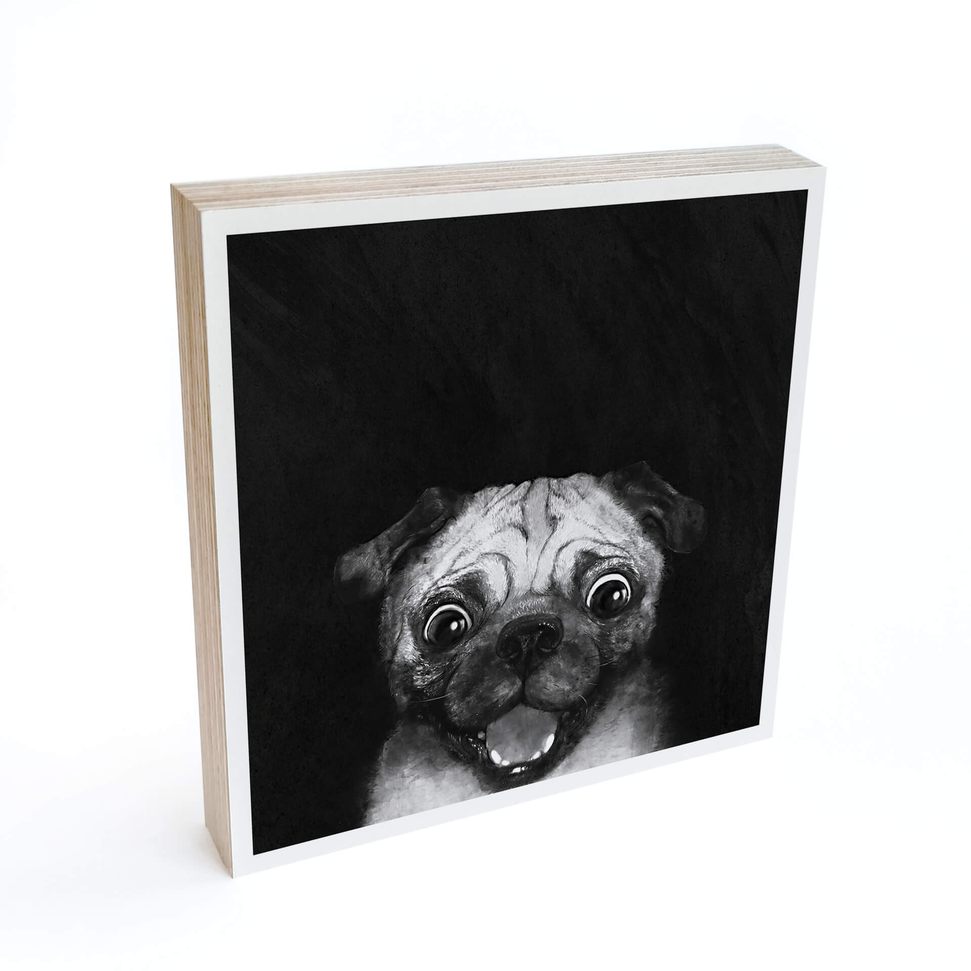 Billede af træ til at sætte op - Graves - Snuggle Pug - 15x15 cm