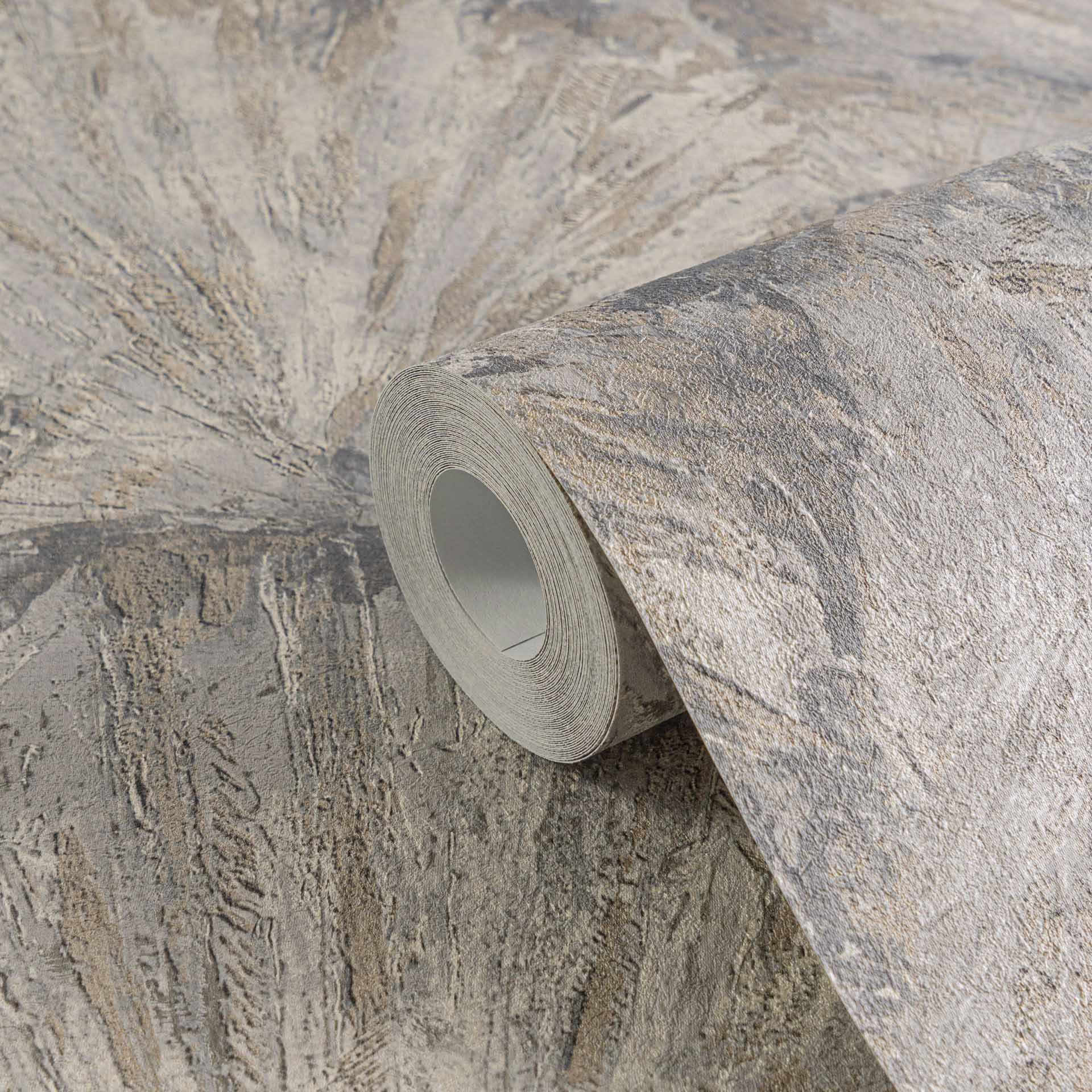 Abstract Vliesbehang beige grijs - behang met waaiereffectstructuur