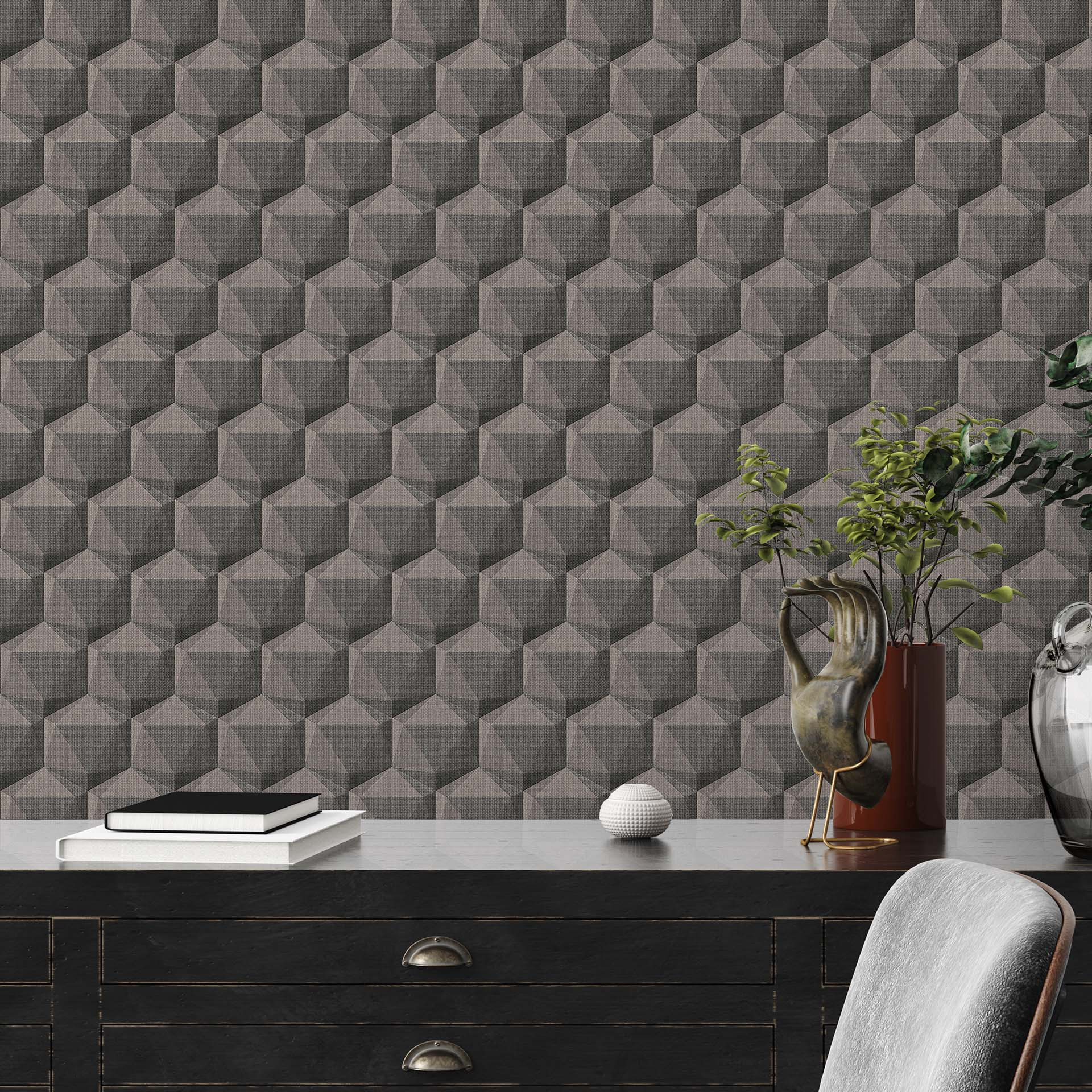 3D woonkamer behang grijs antraciet - modern design vliesbehang