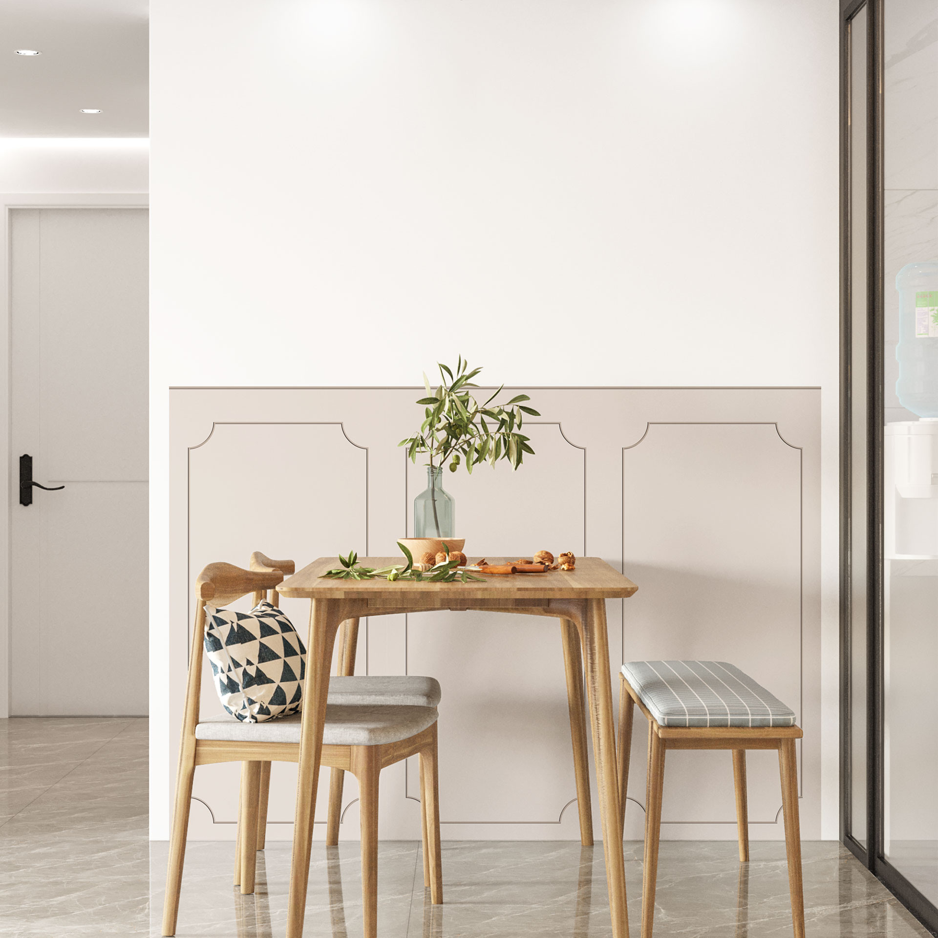 Wandpanelen Wandbekleding beige met sierbiesoptiek