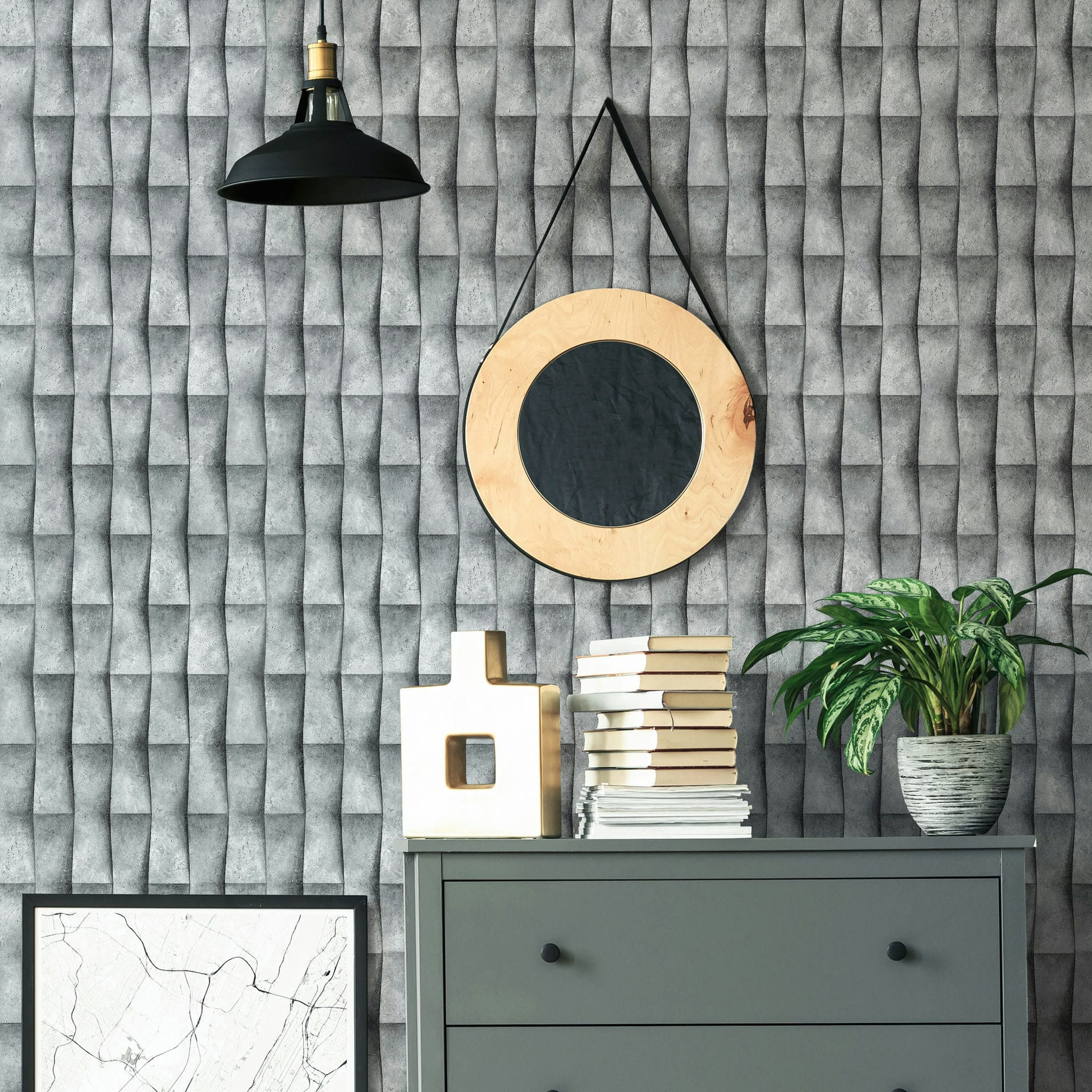 Vliesbehang in grijze gipslook illusie 3D-look strepen moderne industriële look