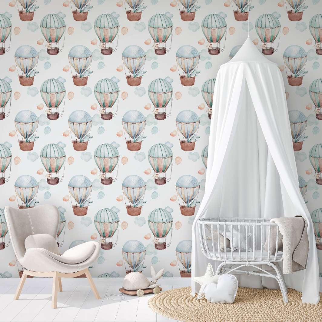 Kinderbehang, vliesbehang met illustratie Kids Walls wit, blauw, beige