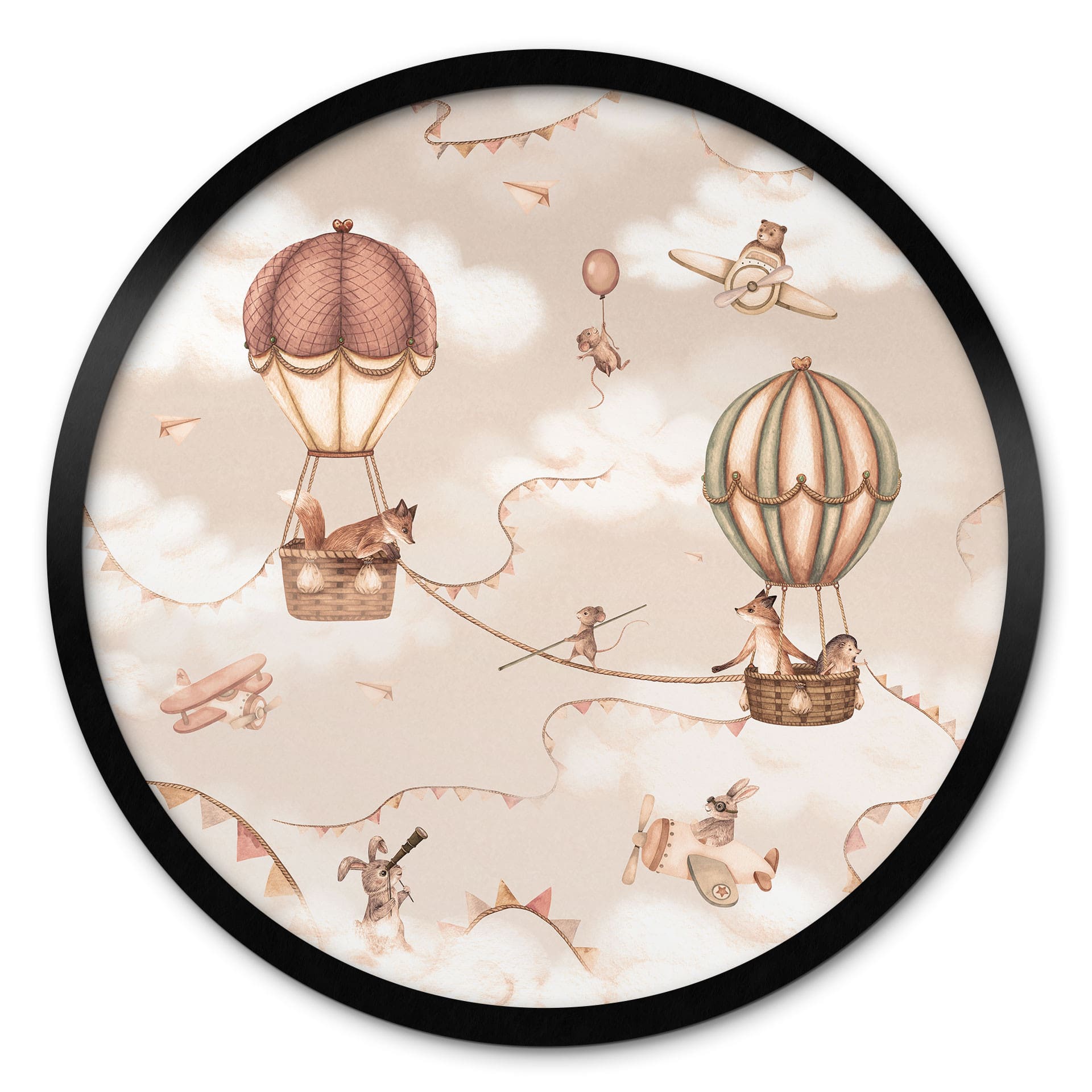 Poster Aventure Animalière en Montgolfière - Oliver Robins - Rond