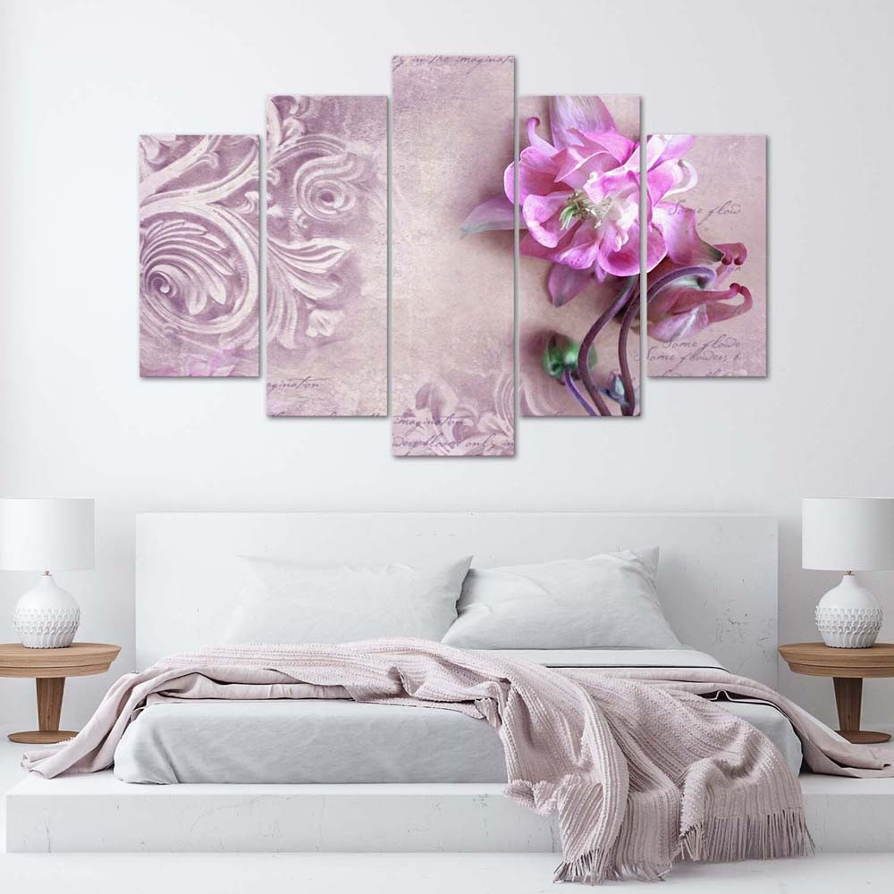 5 stykke lærredsprint Pink Flower Abstraktion