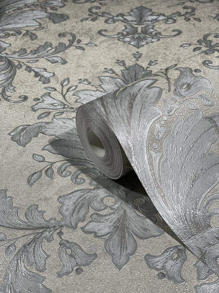 Vliestapete Ornament Struktur Modern, Opulent, Barock in Grau