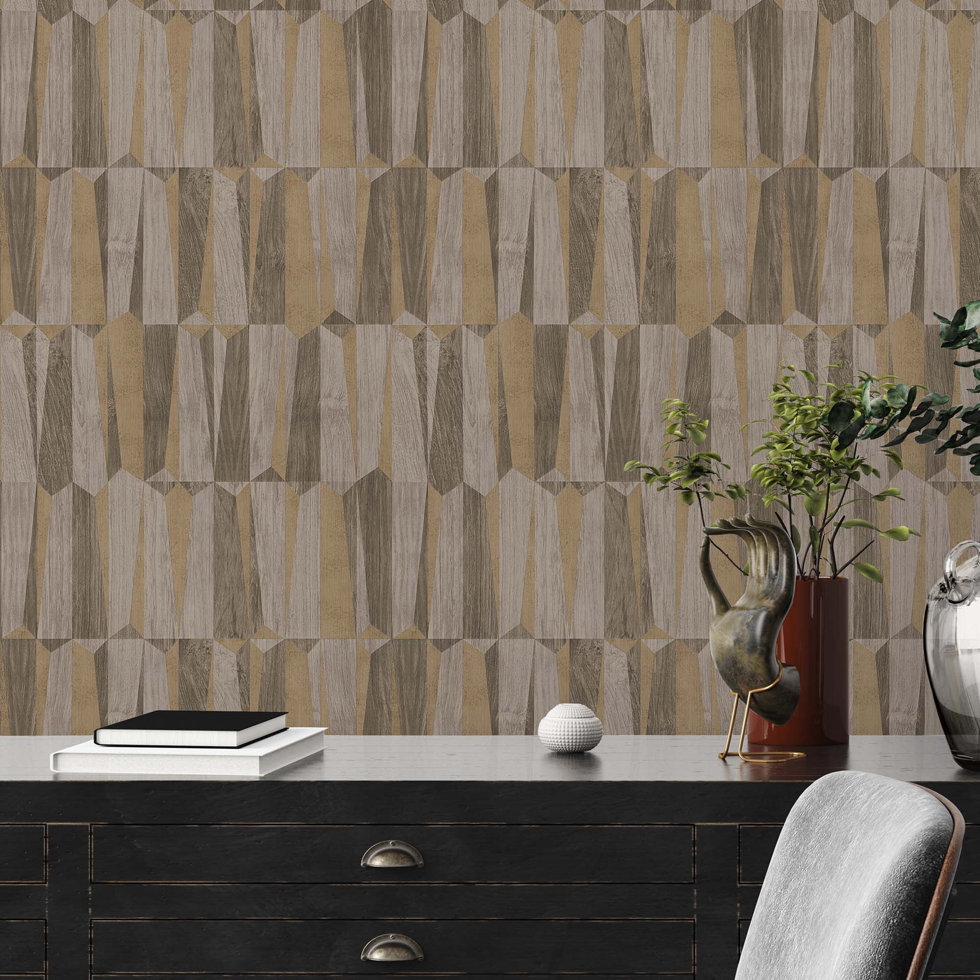 vliesbehang hout optiek bruin - hout design behang slaapkamer keuken