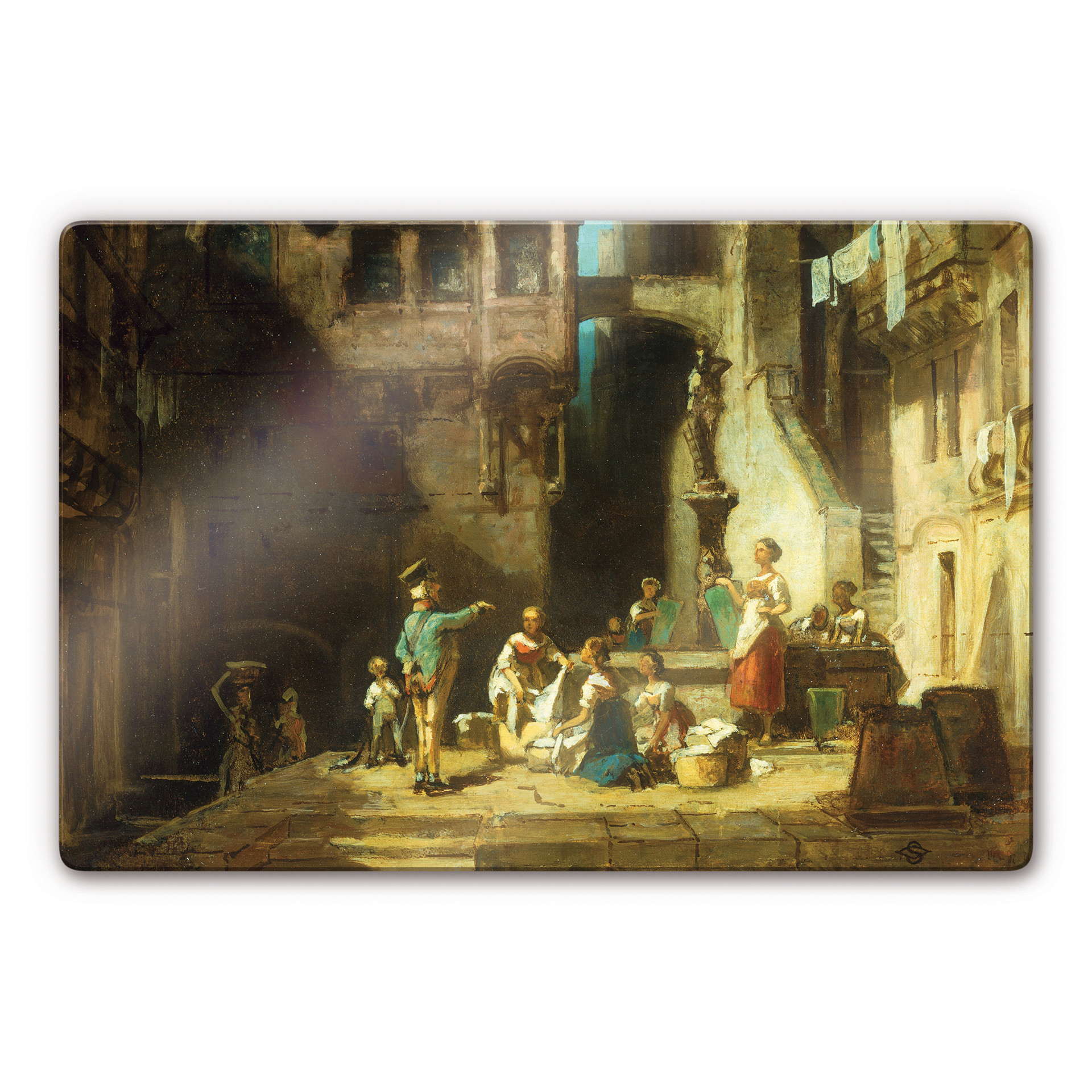 Tableau en verre - Spitzweg - Blanchisseuses autour d'un puits