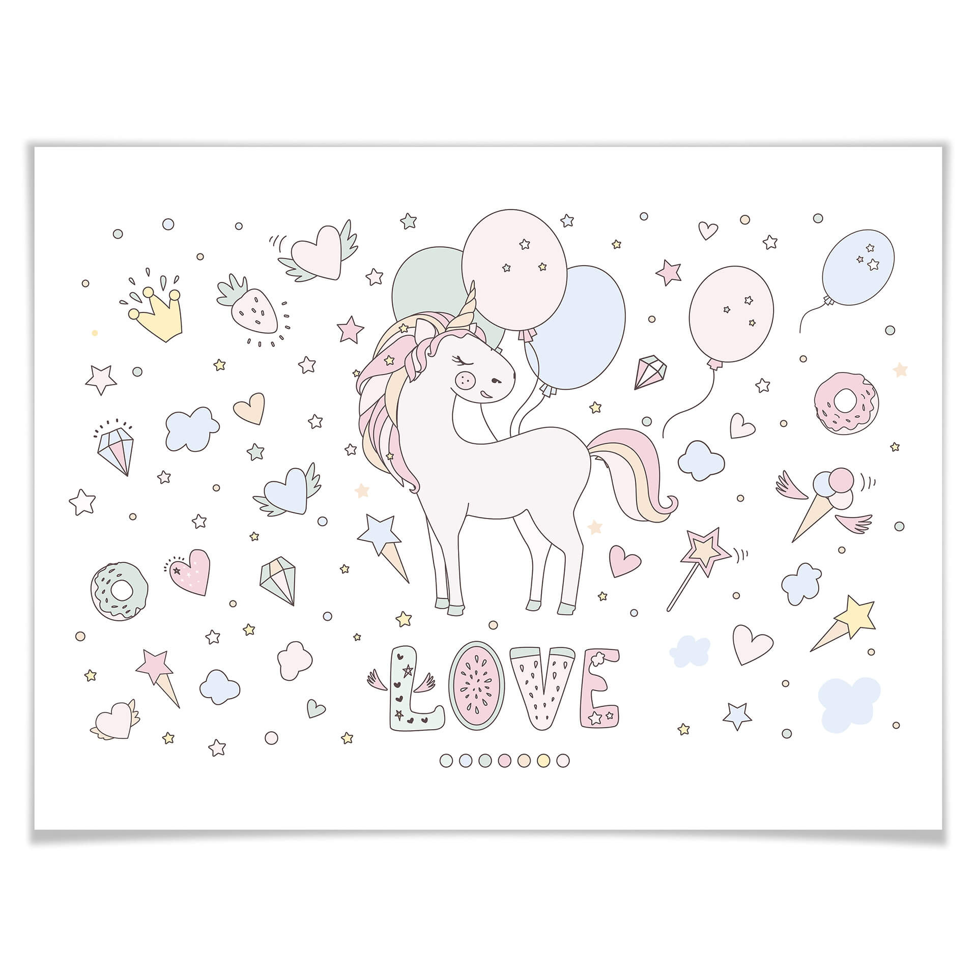 Plakat Kvilis - Unicorn Love - Jednorożec na balonowym przyjęciu