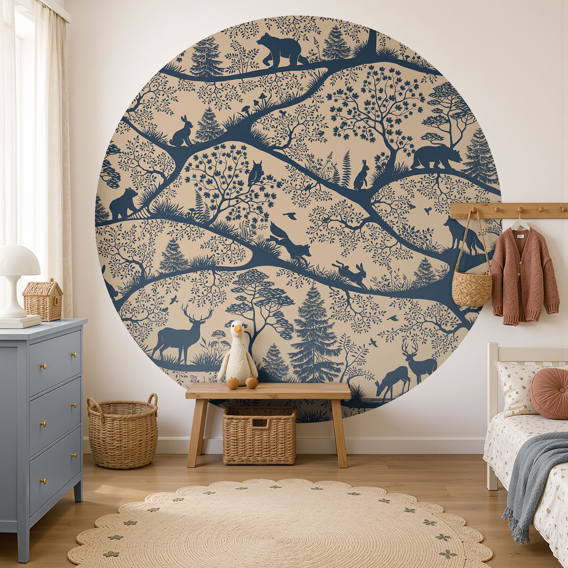 Rond Kinderfotobehang Dierensilhouetten in het Noordse Bos - Oliver Robins