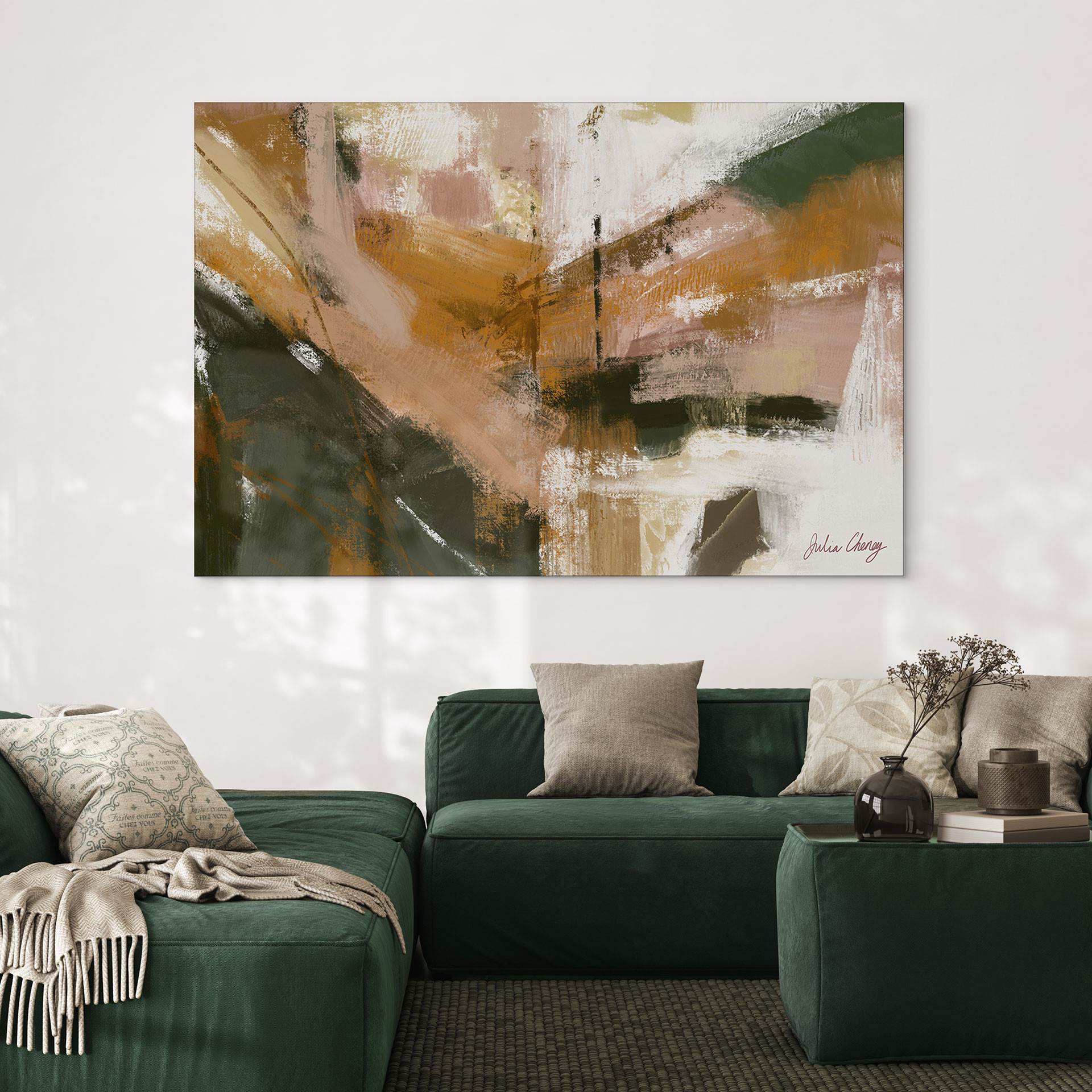 Wandbild Warme Pinselstriche abstrakt - Cheney - Alu-Dibond
