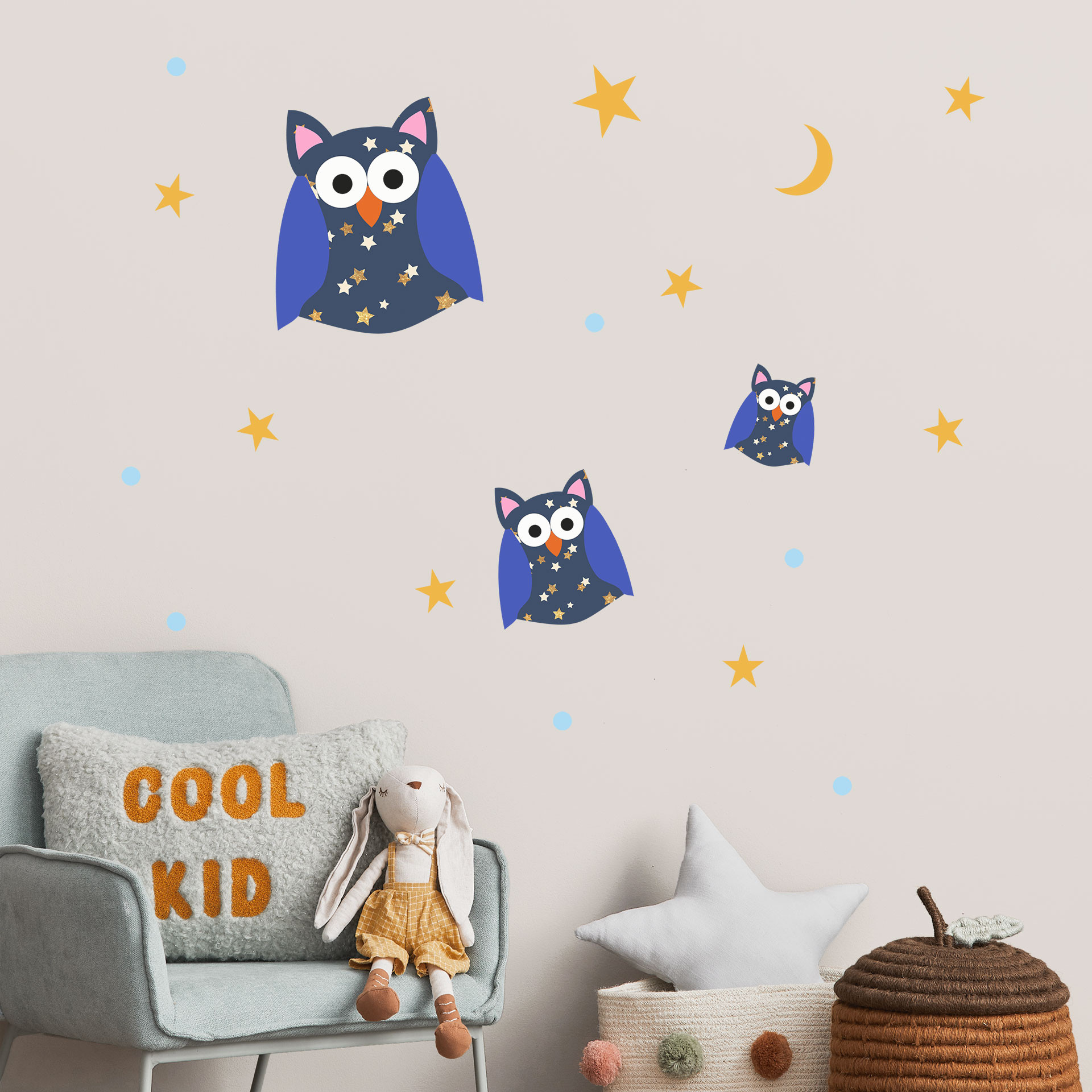 Wallsticker - Mønsterugler (sæt med 3)