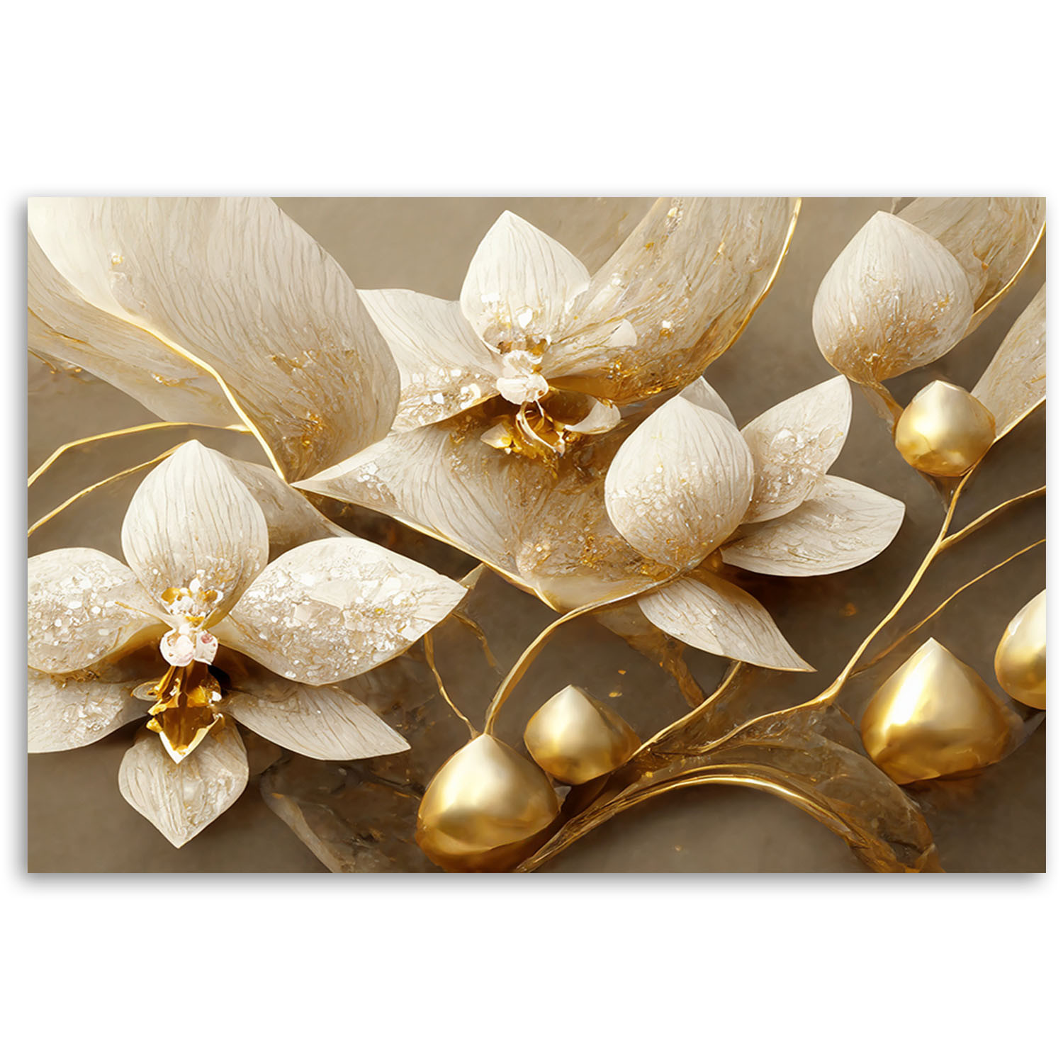 Leinwandbild 3D Blumen glamourös gold