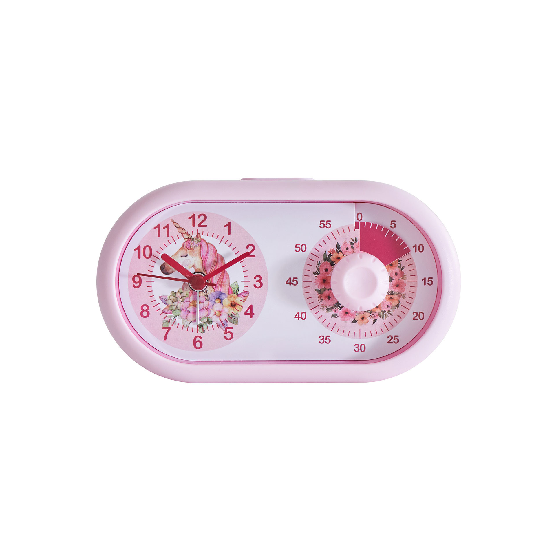 Kinderuhr Tischuhr mit Wecker und Timer-Funktion, Einhorn rosa, 16x9,5 cm