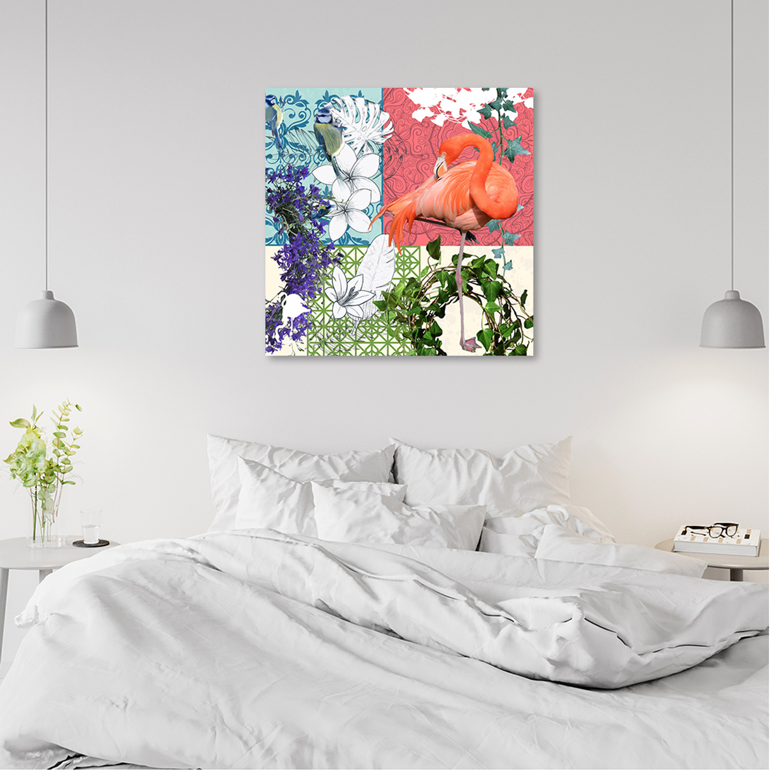 Canvasbillede, Flamingo fugle collage