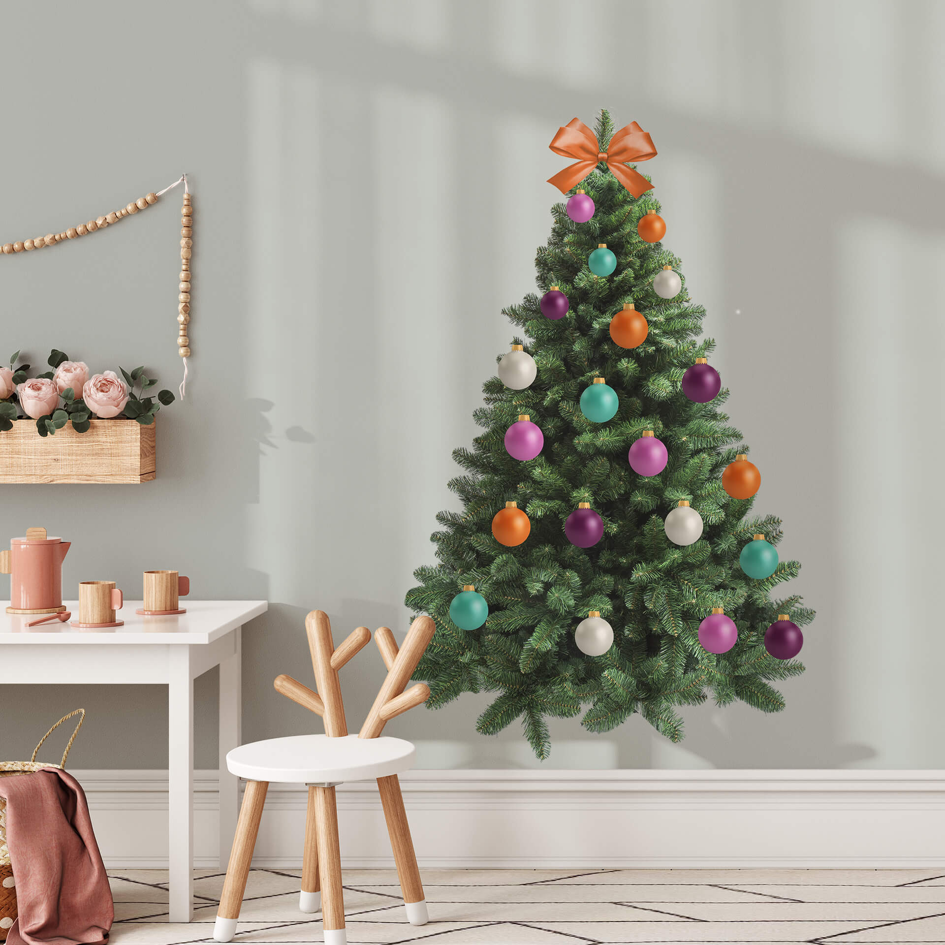 Wallsticker Juletræ til at pynte selv - farverigt