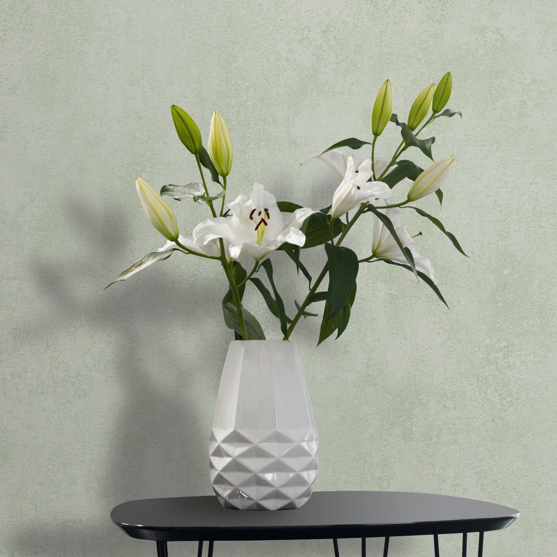 Vliesbehang in groene betonlook used look effen