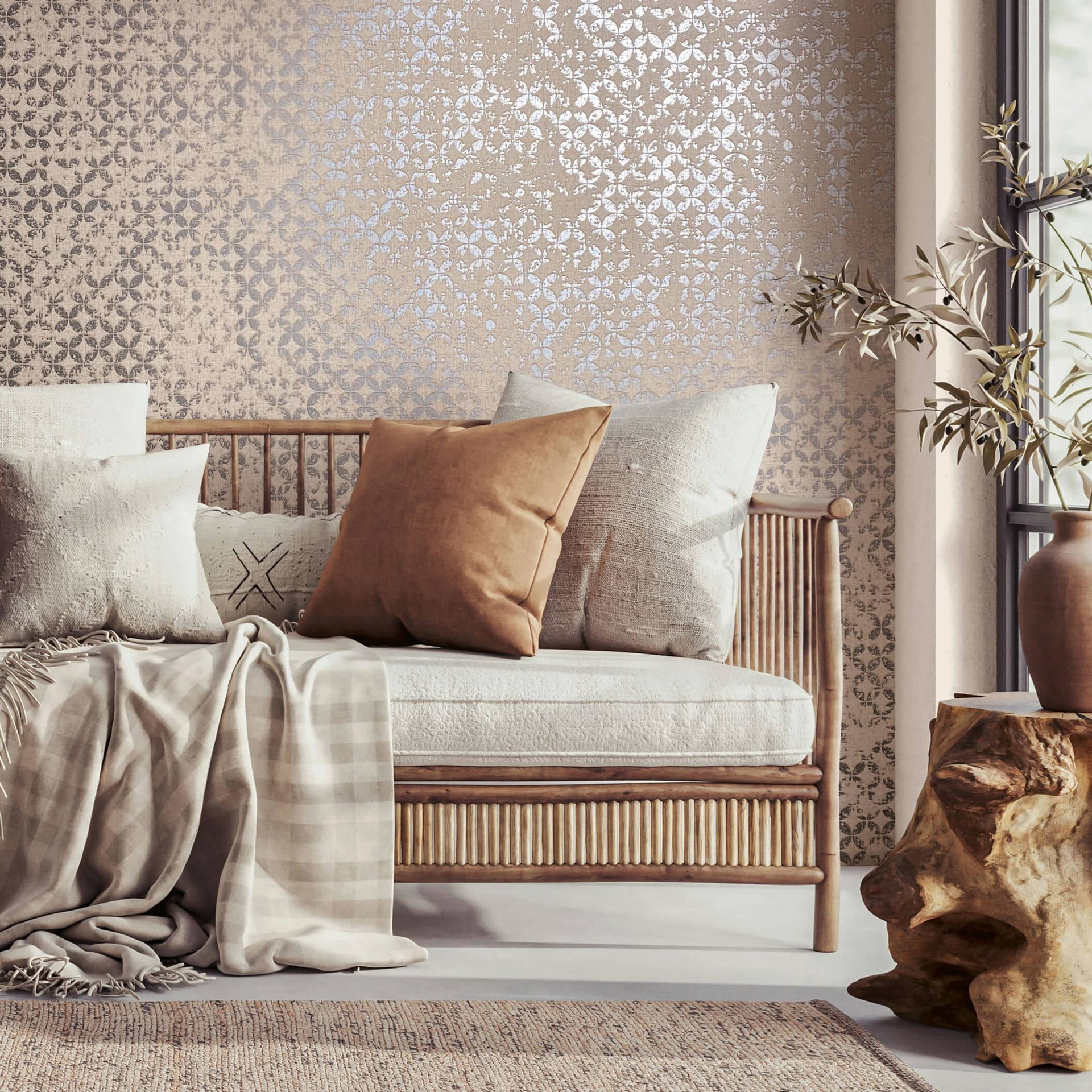 vliesbehang sterren ornament stijl beige grafisch