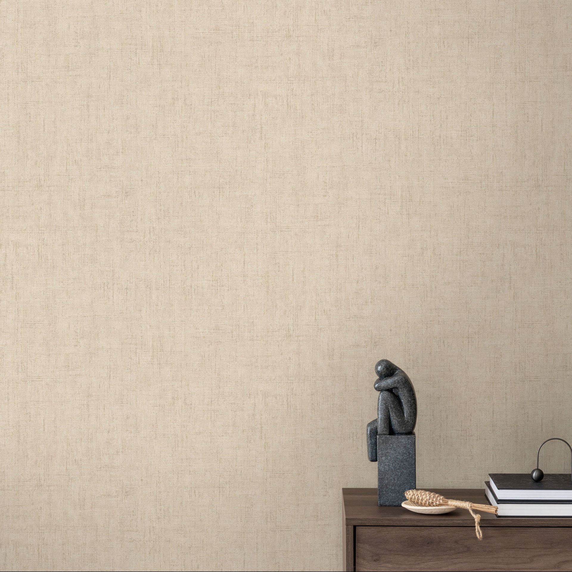 Textuurbehang met een natuurlijke beige textiellook - modern, discreet Vliesbehang