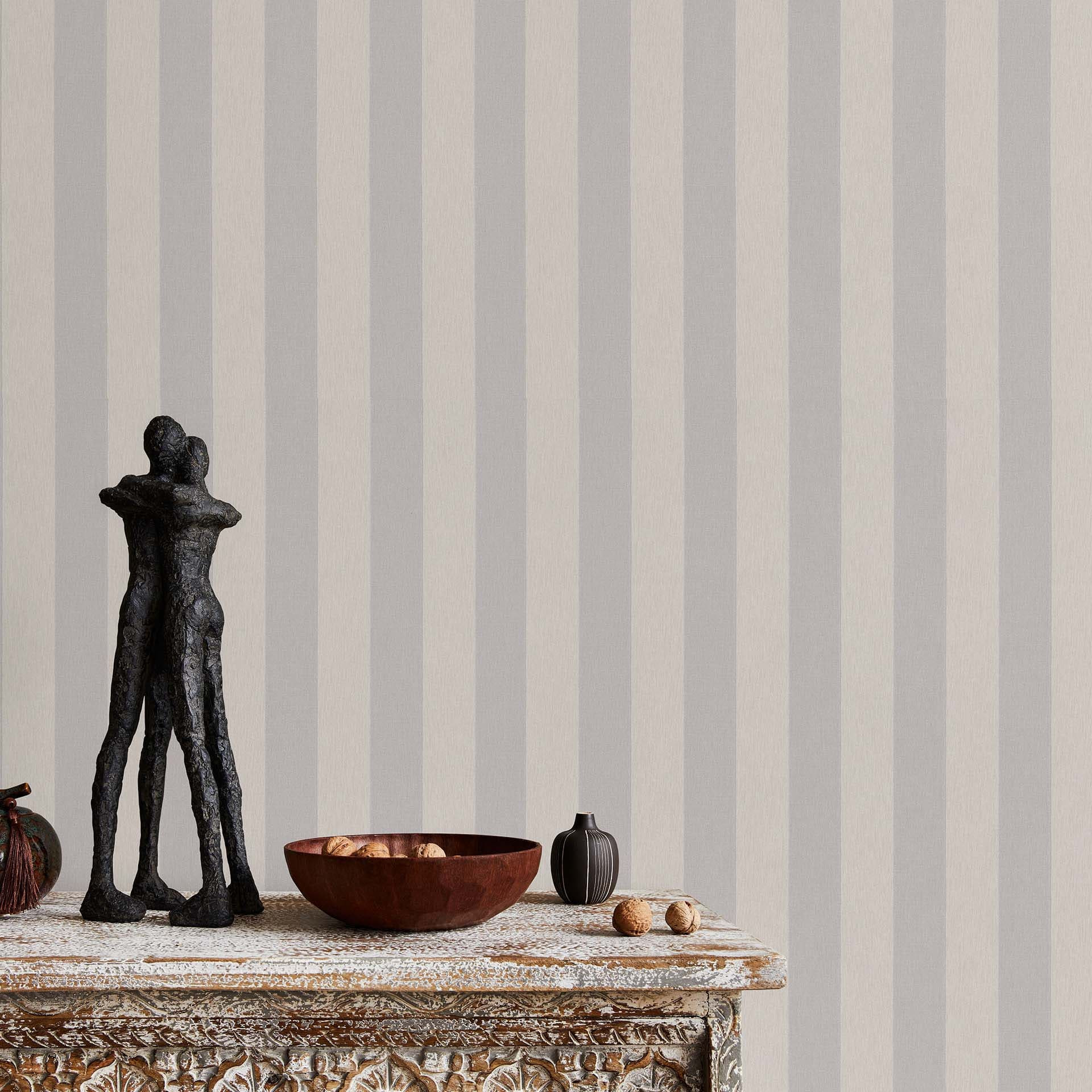 Strepen behang vliesbehang Erismann Versailles taupe, zilver