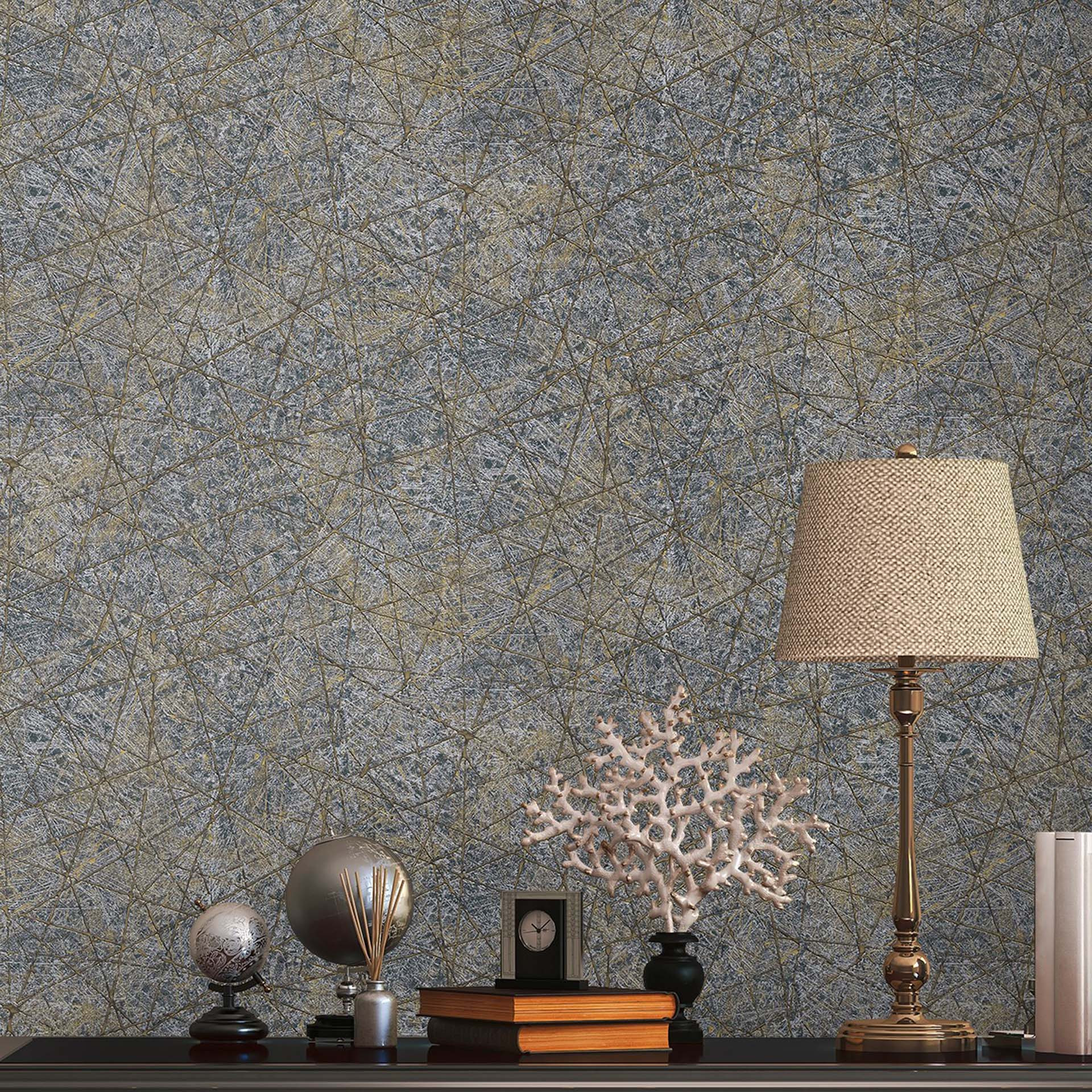 behang blauw vliesbehang industrieel gips goud structuurbehang voor woonkamer