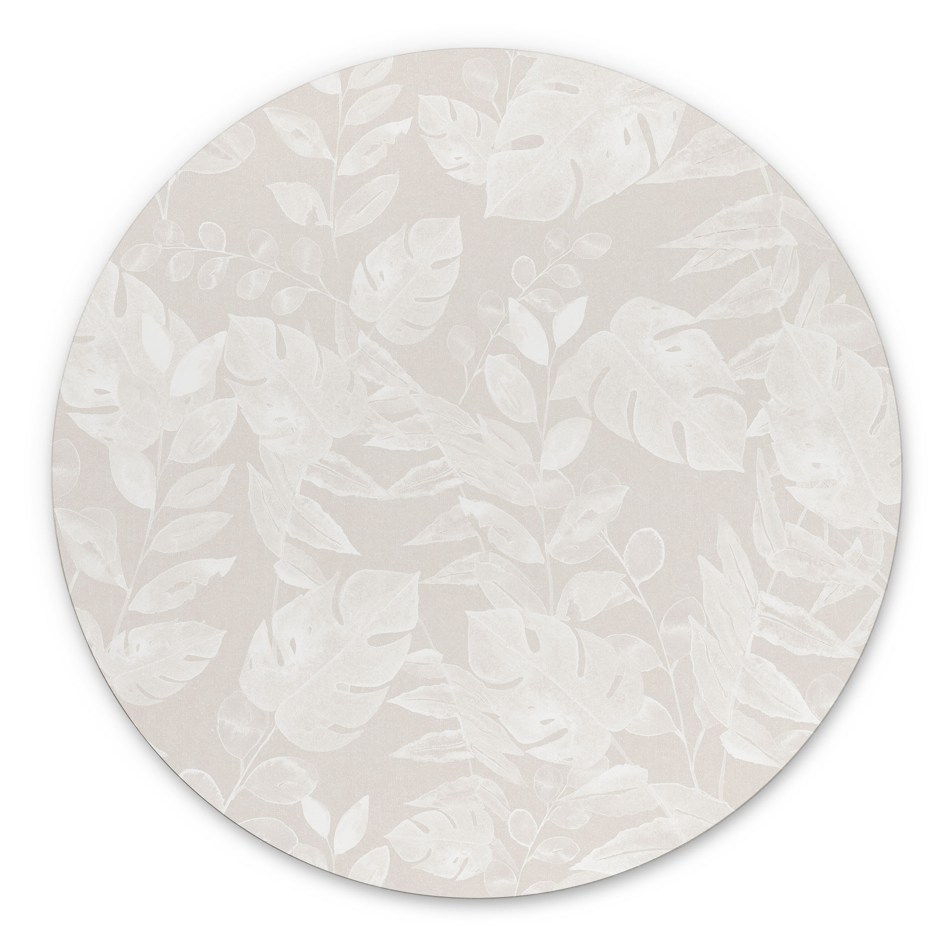 Tropiske blade beige - blomsterdekoration - rund – print på aluminium (Alu-Dibond)